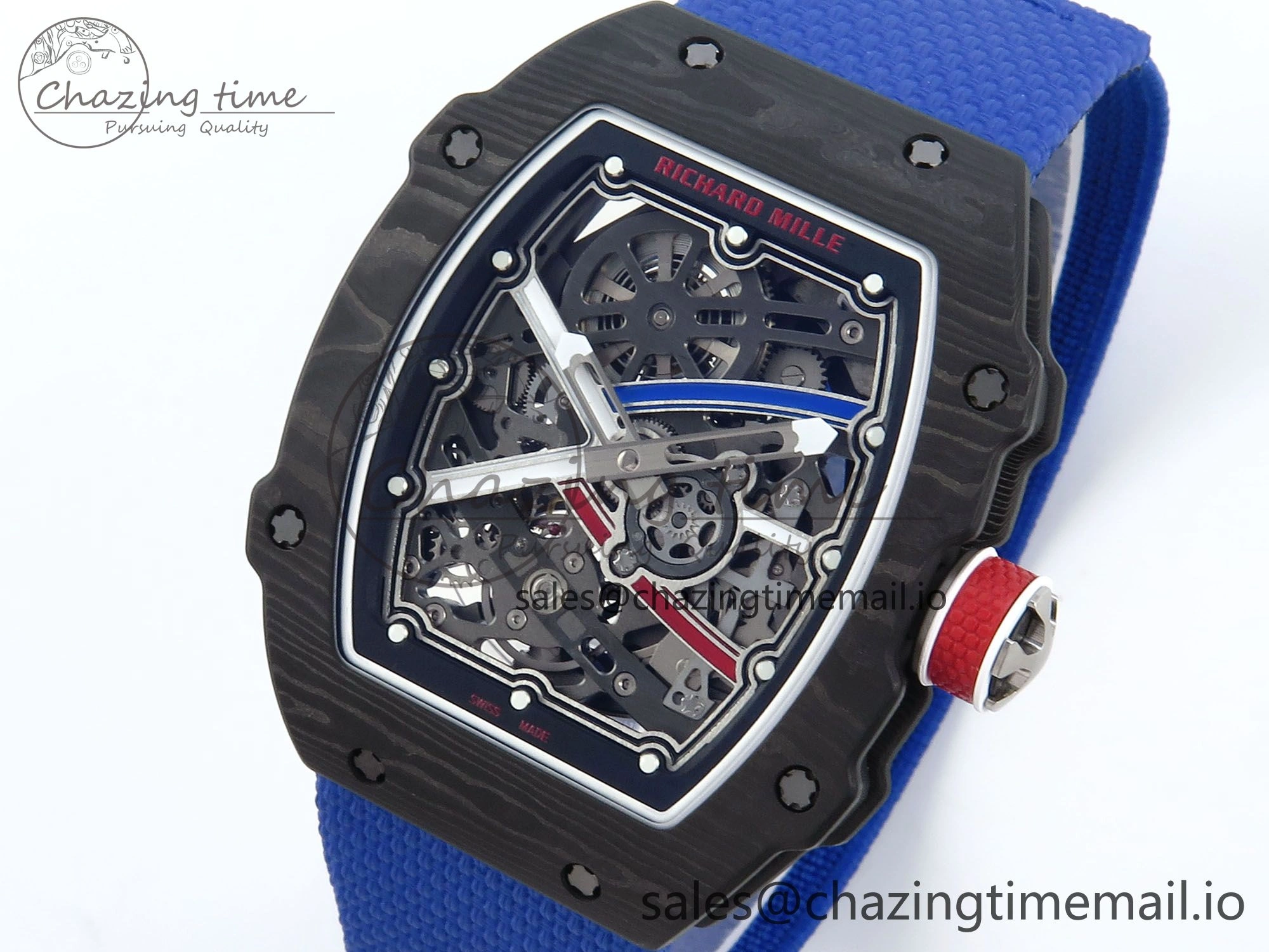 Custom Made RM67-02 Black NTPT France Dial on Blue Nylon strap CRMA7 Clone