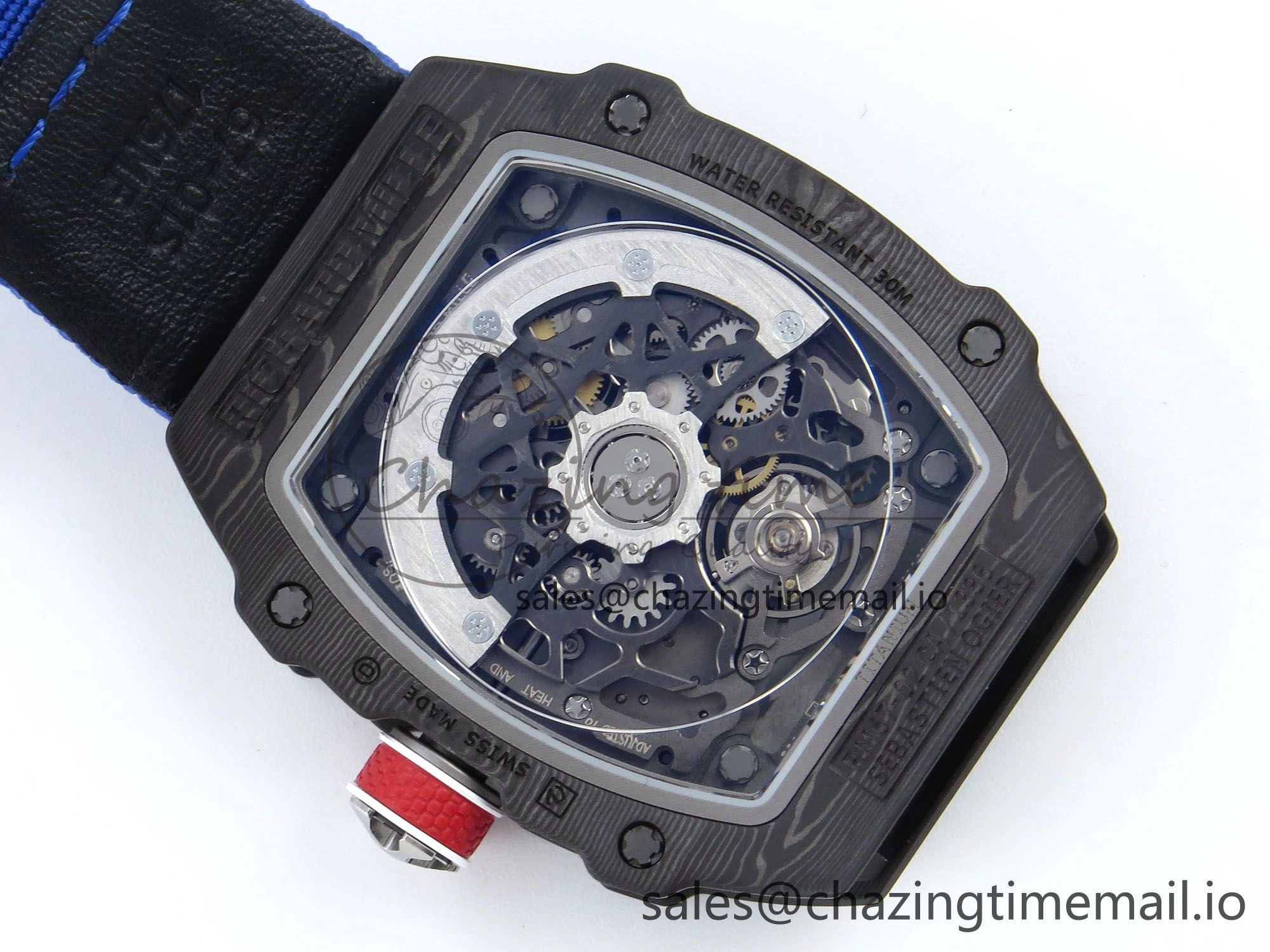 Custom Made RM67-02 Black NTPT France Dial on Blue Nylon strap CRMA7 Clone
