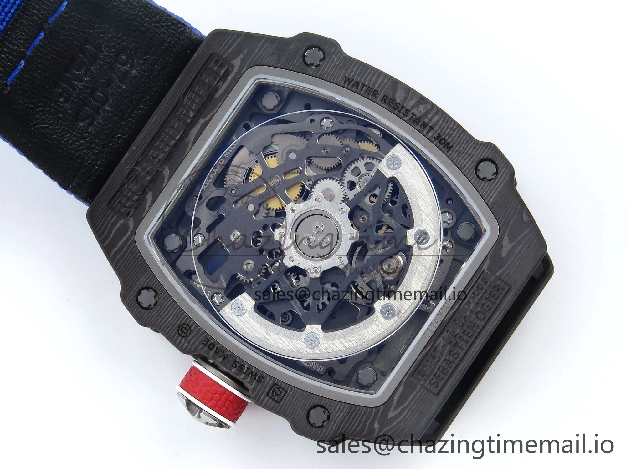 Custom Made RM67-02 Black NTPT France Dial on Blue Nylon strap CRMA7 Clone