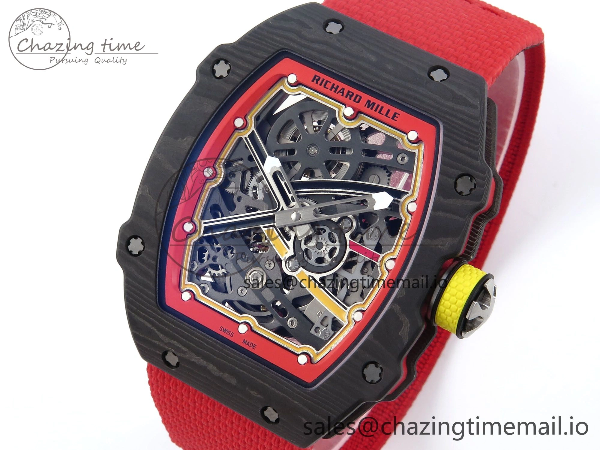 Custom Made RM67-02 Black NTPT Germany Dial on Red Nylon strap CRMA7 Clone