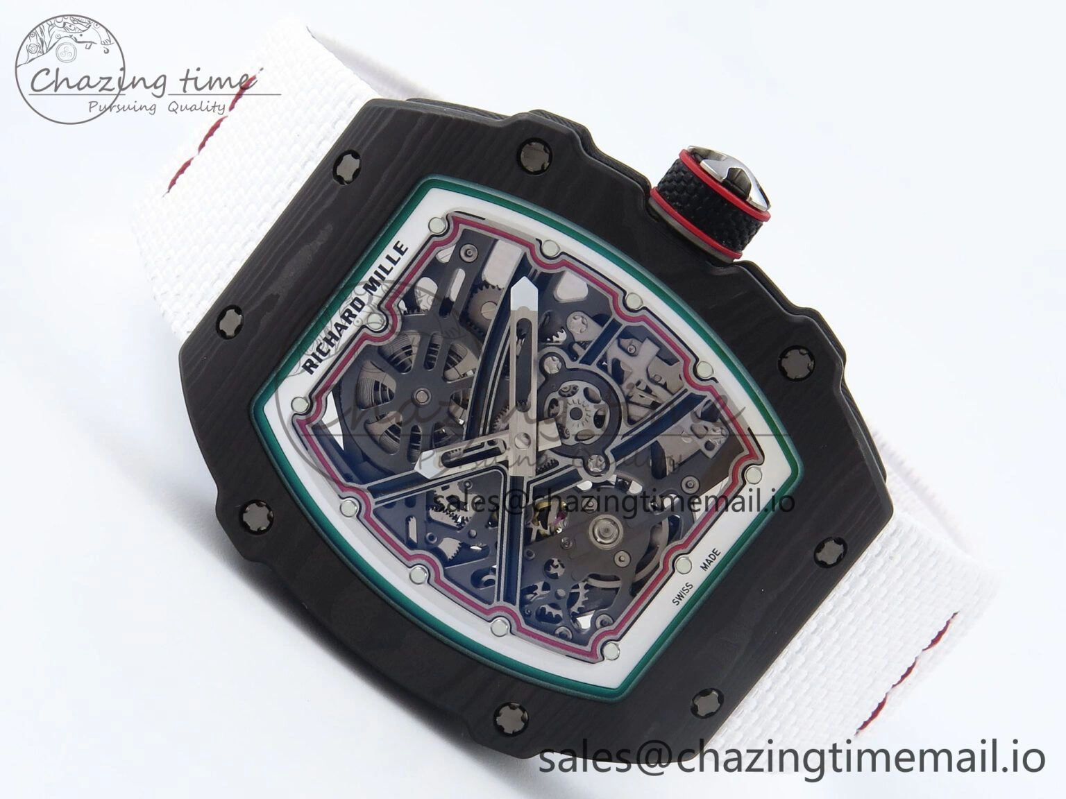 Custom Made RM67-02 Black NTPT Italy Dial on White Nylon strap CRMA7 Clone
