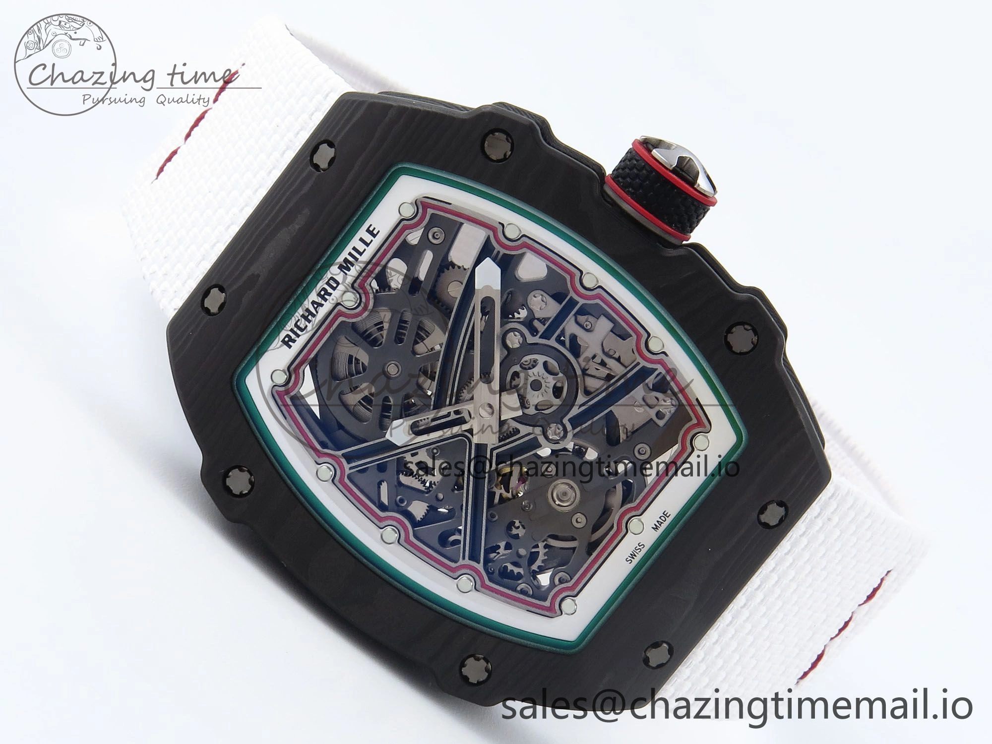 Custom Made RM67-02 Black NTPT Italy Dial on White Nylon strap CRMA7 Clone