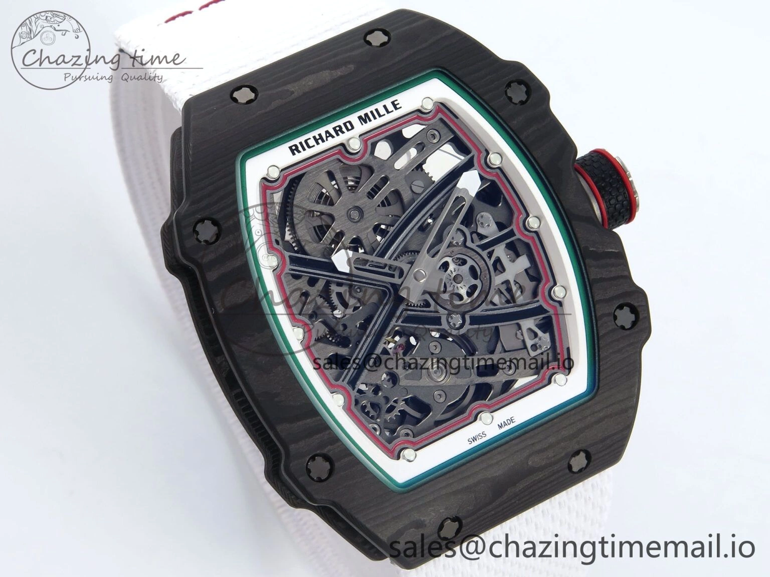 Custom Made RM67-02 Black NTPT Italy Dial on White Nylon strap CRMA7 Clone