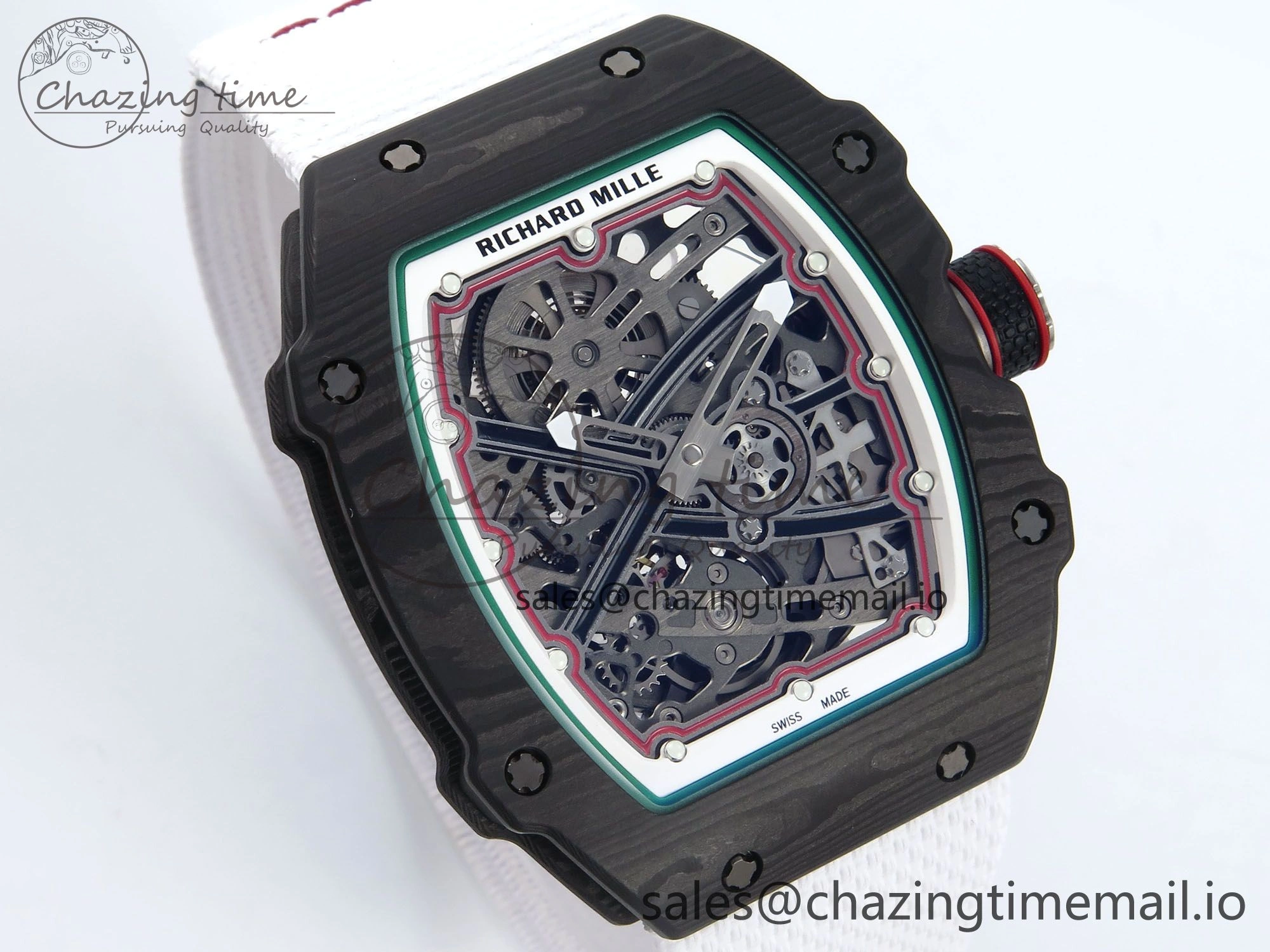 Custom Made RM67-02 Black NTPT Italy Dial on White Nylon strap CRMA7 Clone
