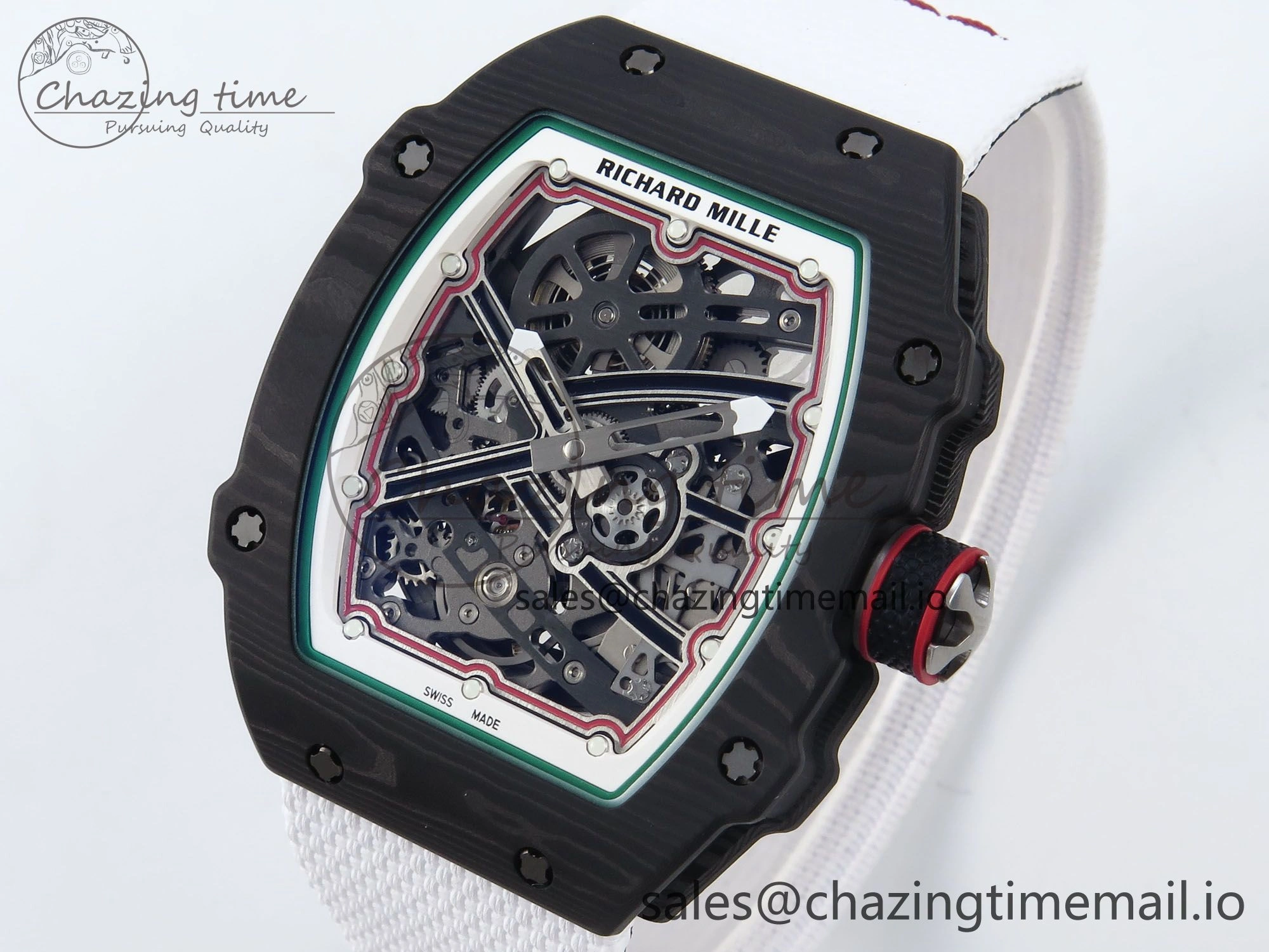 Custom Made RM67-02 Black NTPT Italy Dial on White Nylon strap CRMA7 Clone