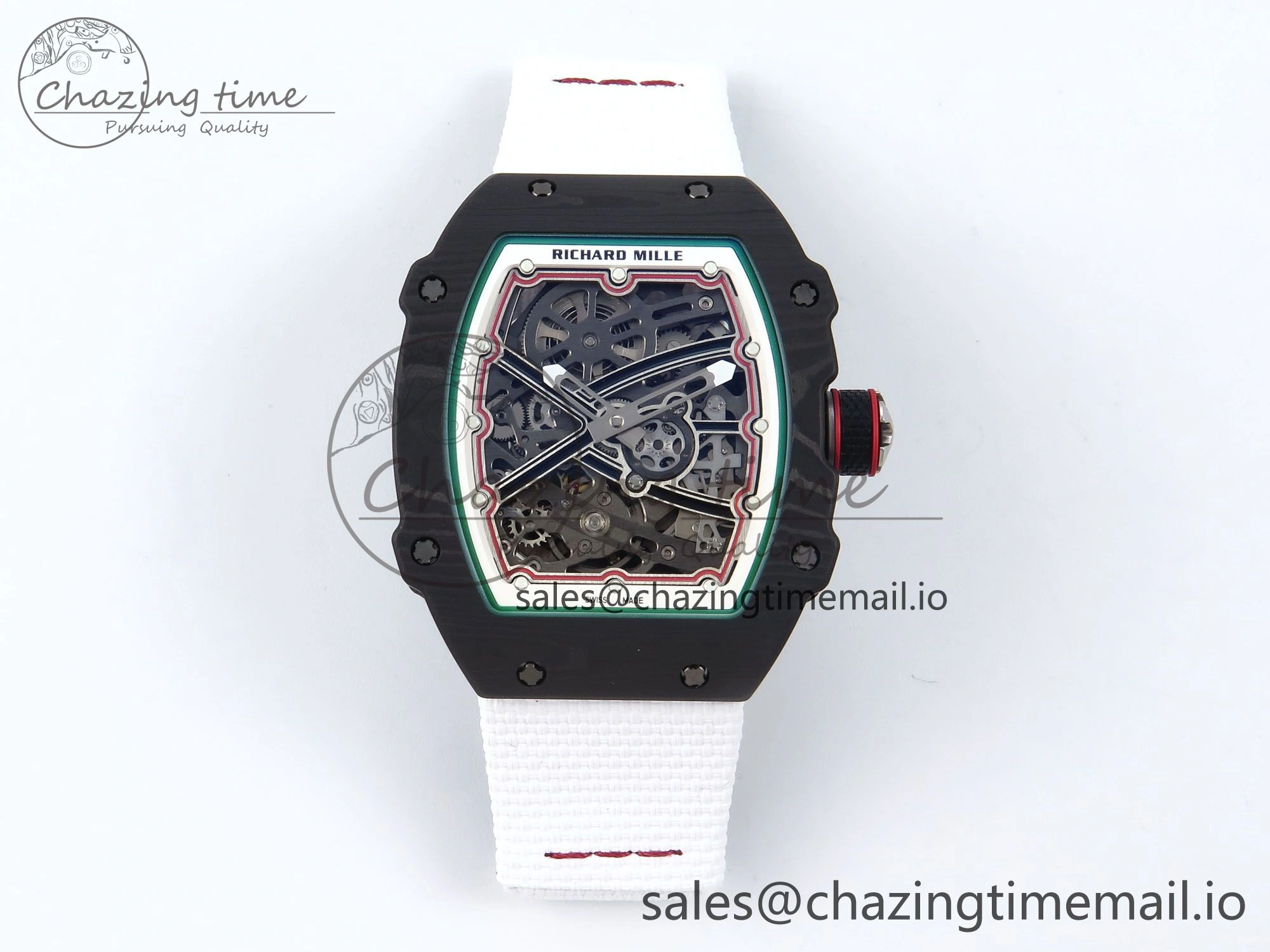 Custom Made RM67-02 Black NTPT Italy Dial on White Nylon strap CRMA7 Clone