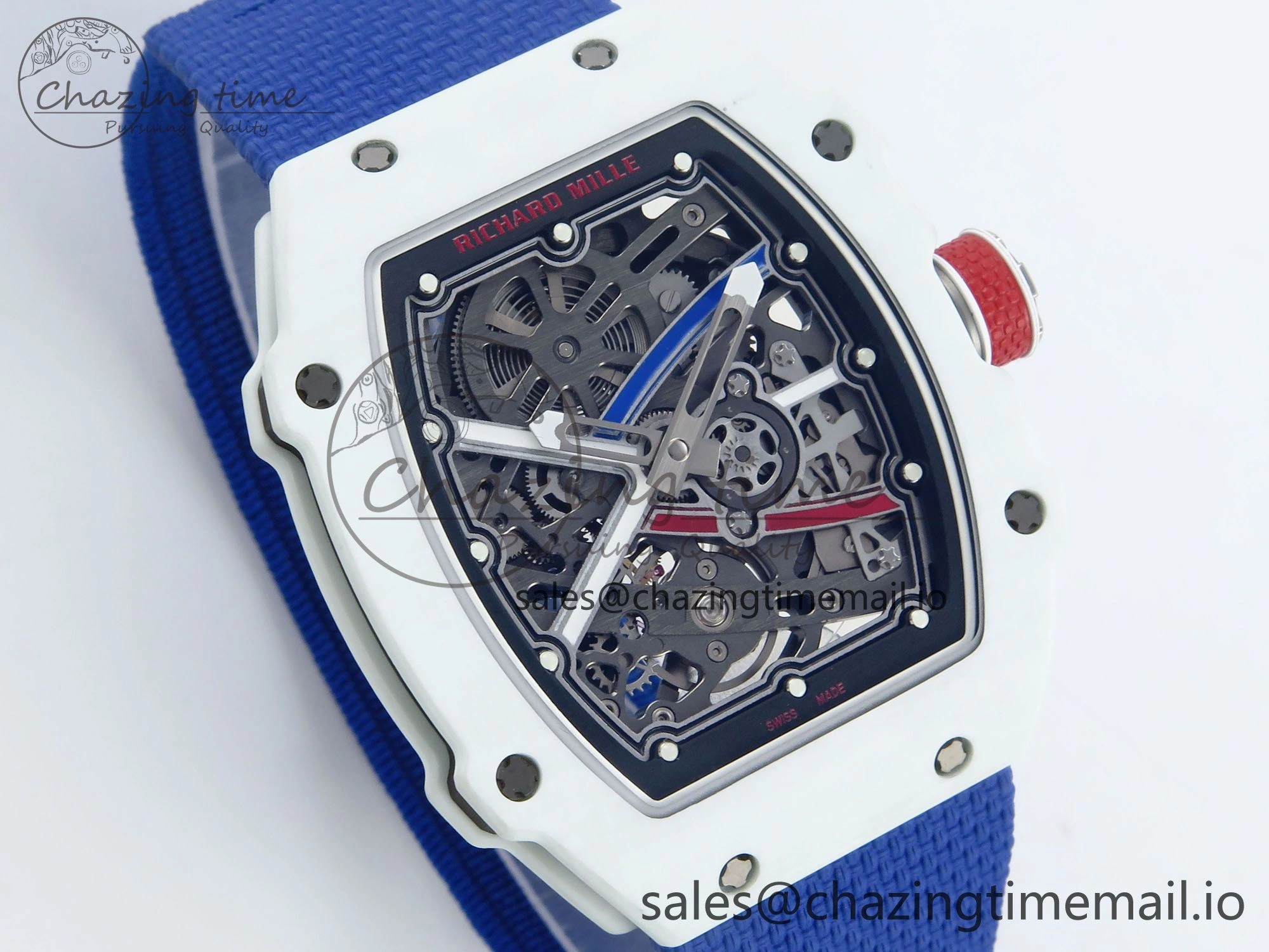 Custom Made RM67-02 White NTPT France Dial on Blue Nylon strap CRMA7 Clone
