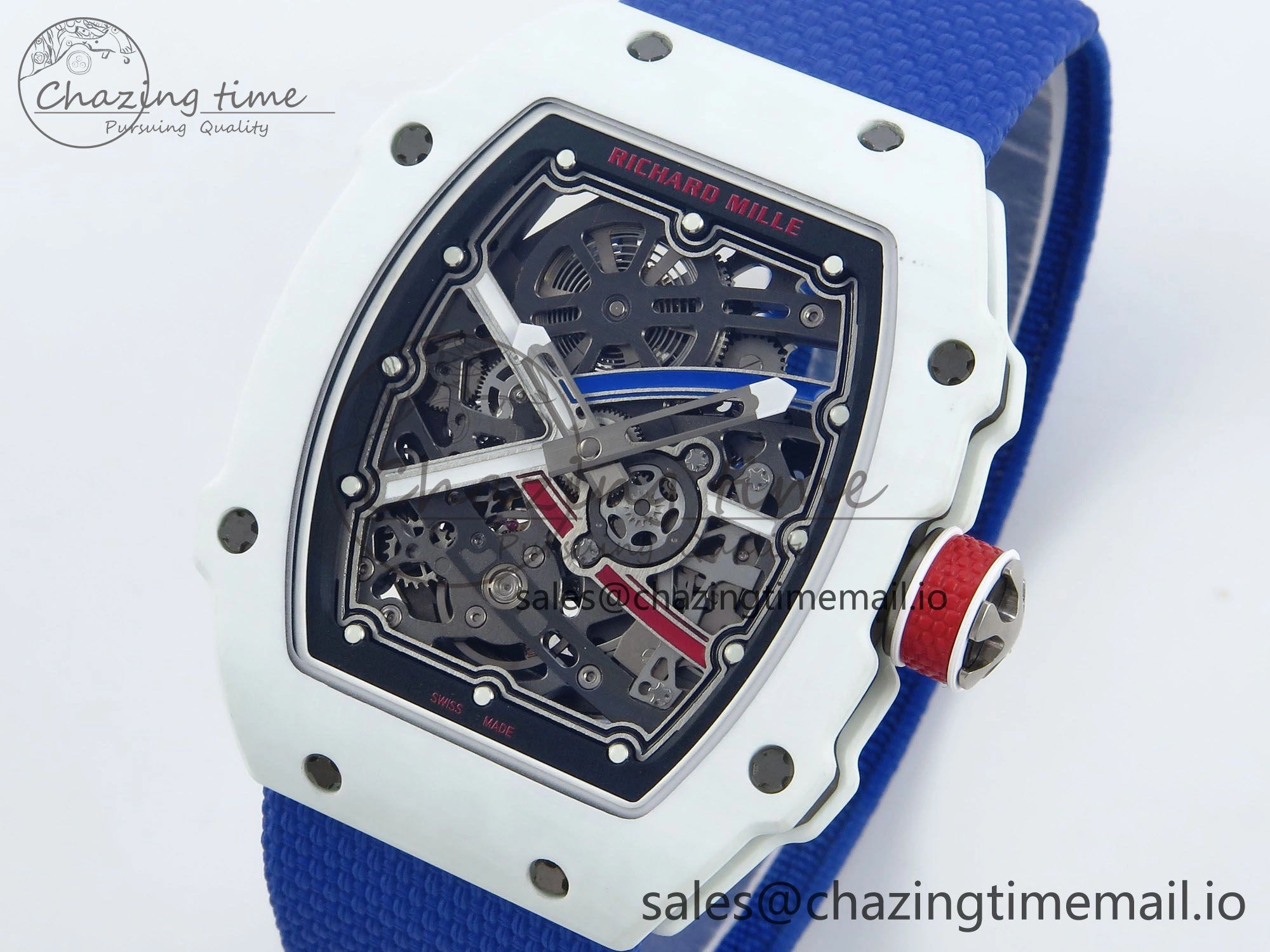 Custom Made RM67-02 White NTPT France Dial on Blue Nylon strap CRMA7 Clone