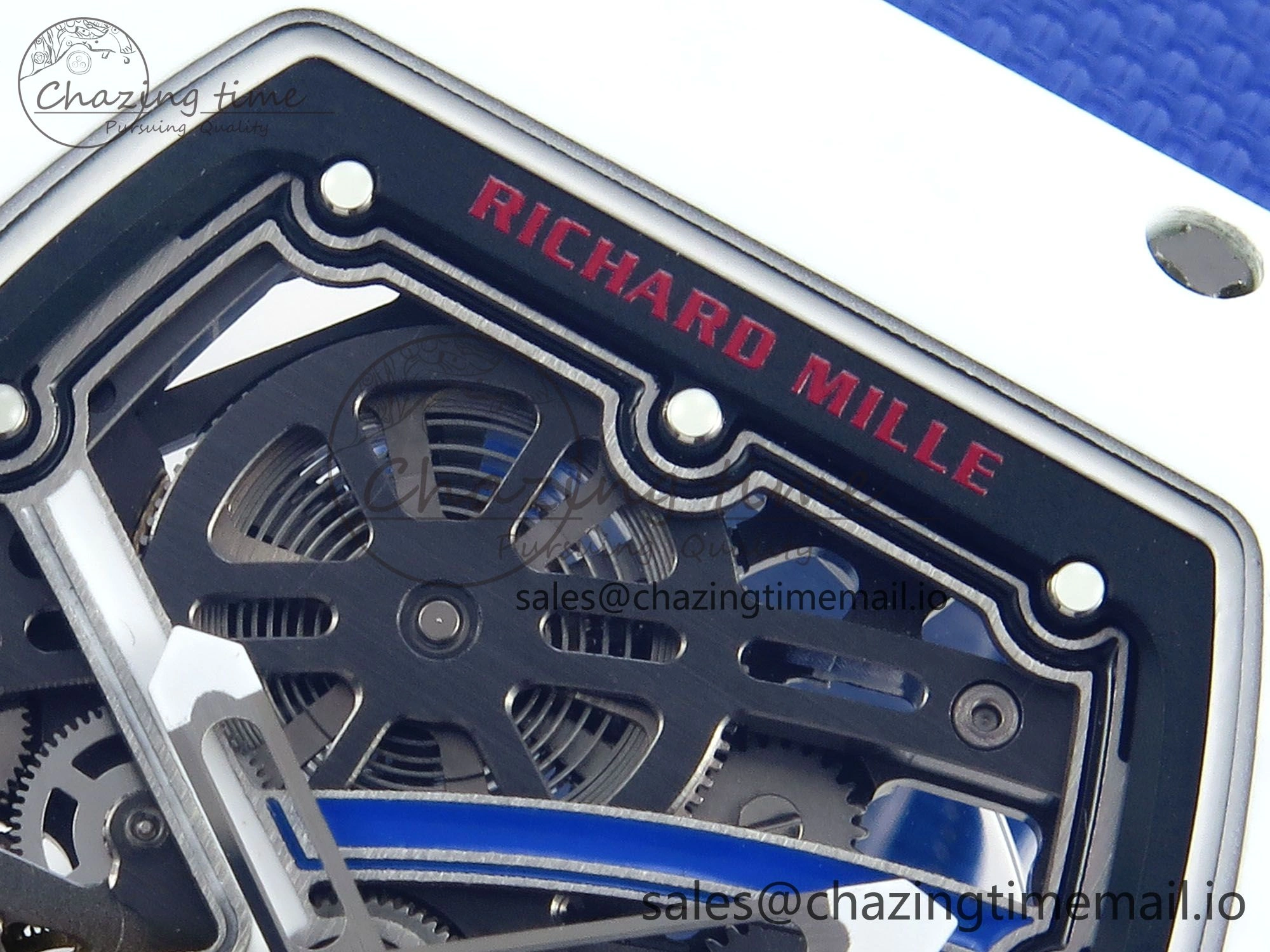 Custom Made RM67-02 White NTPT France Dial on Blue Nylon strap CRMA7 Clone