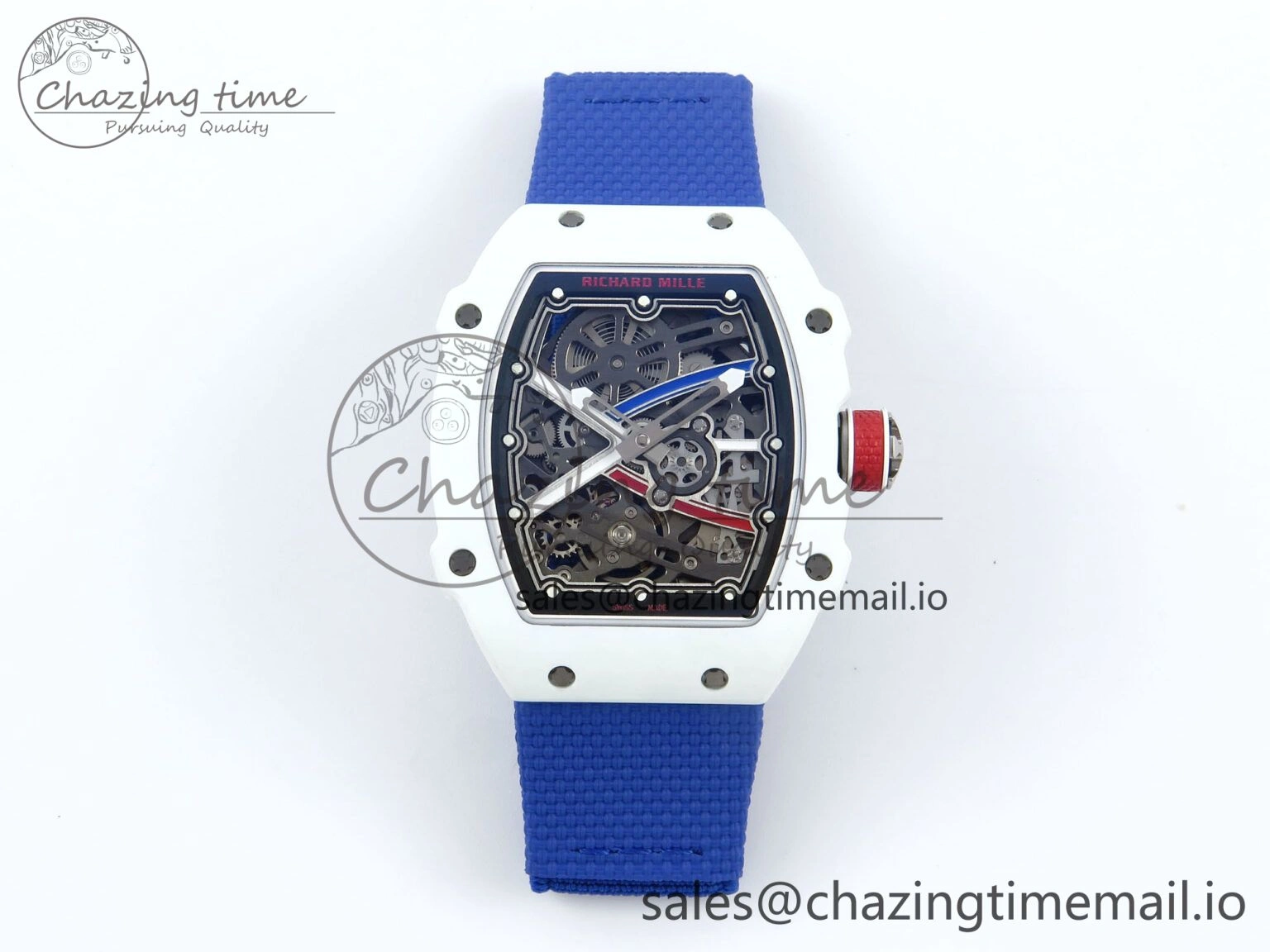 Custom Made RM67-02 White NTPT France Dial on Blue Nylon strap CRMA7 Clone