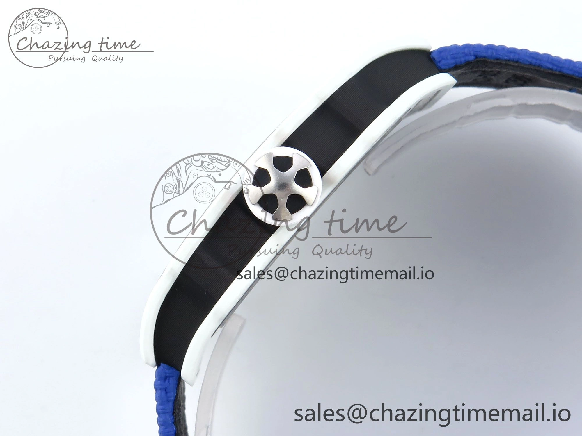 Custom Made RM67-02 White NTPT France Dial on Blue Nylon strap CRMA7 Clone