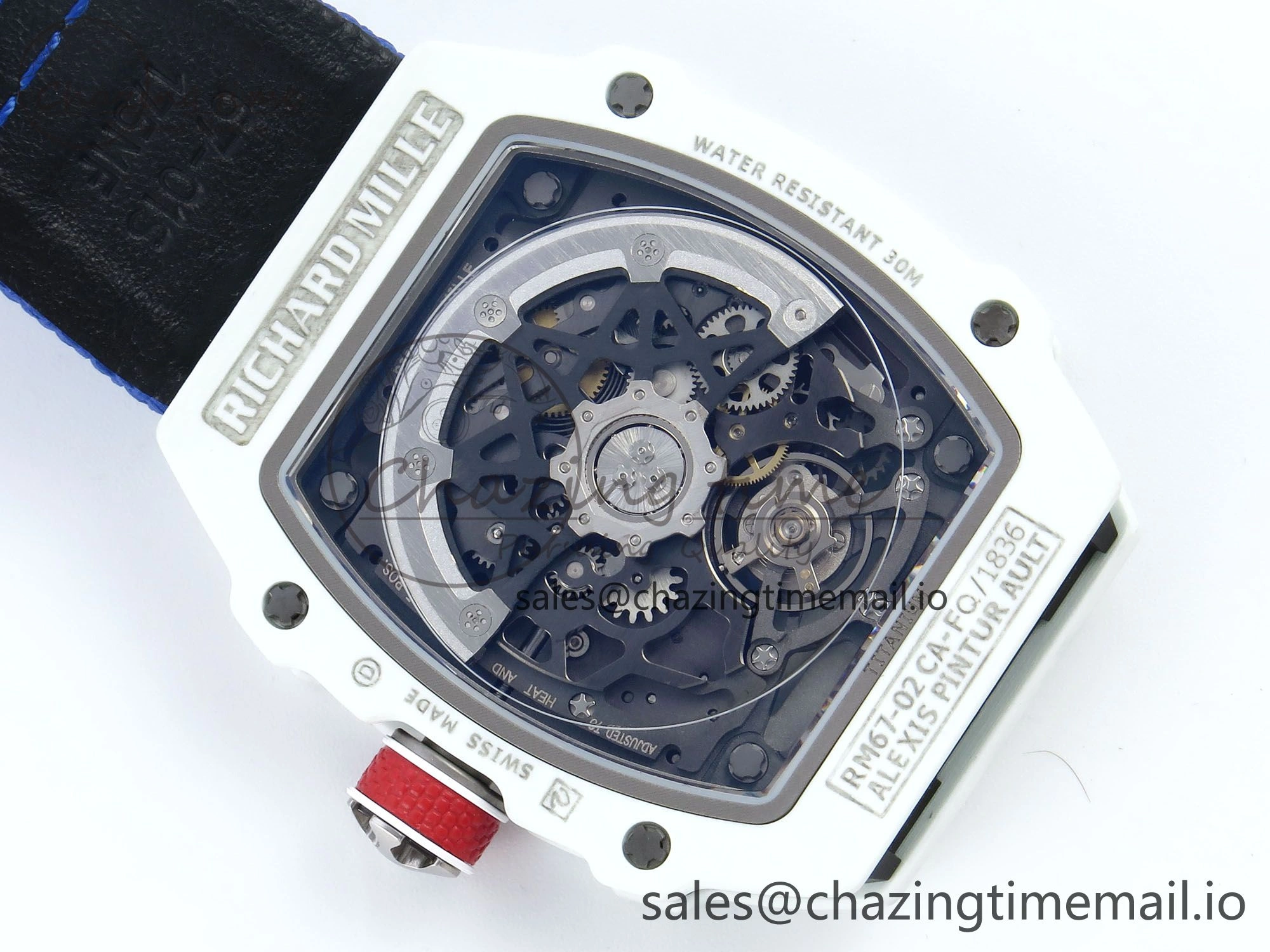 Custom Made RM67-02 White NTPT France Dial on Blue Nylon strap CRMA7 Clone