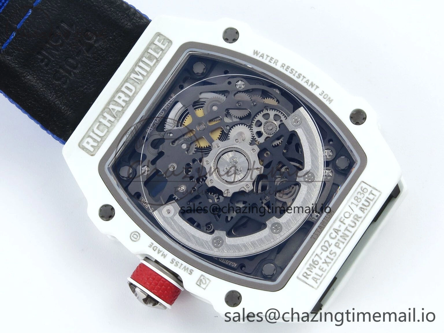 Custom Made RM67-02 White NTPT France Dial on Blue Nylon strap CRMA7 Clone