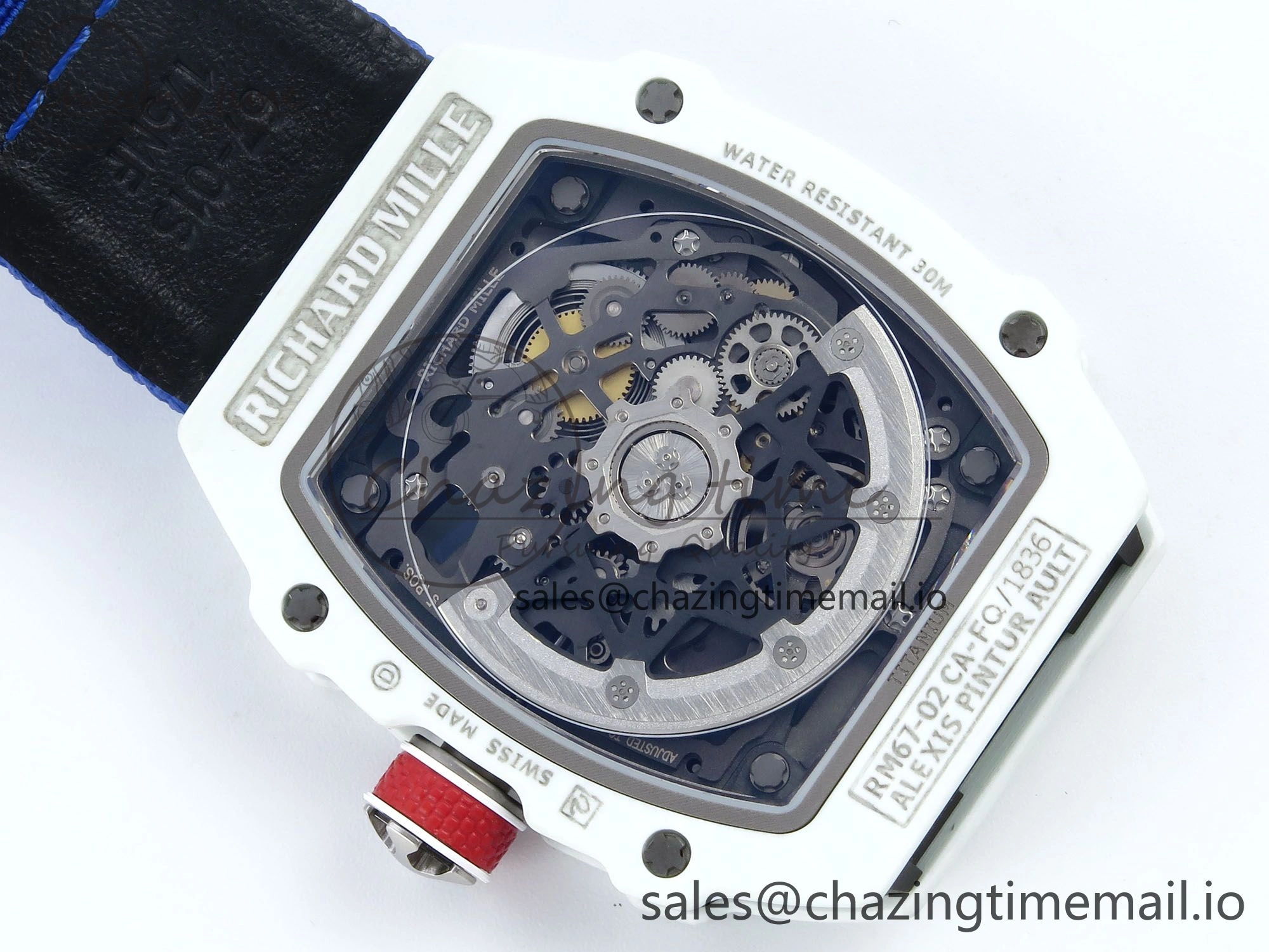 Custom Made RM67-02 White NTPT France Dial on Blue Nylon strap CRMA7 Clone