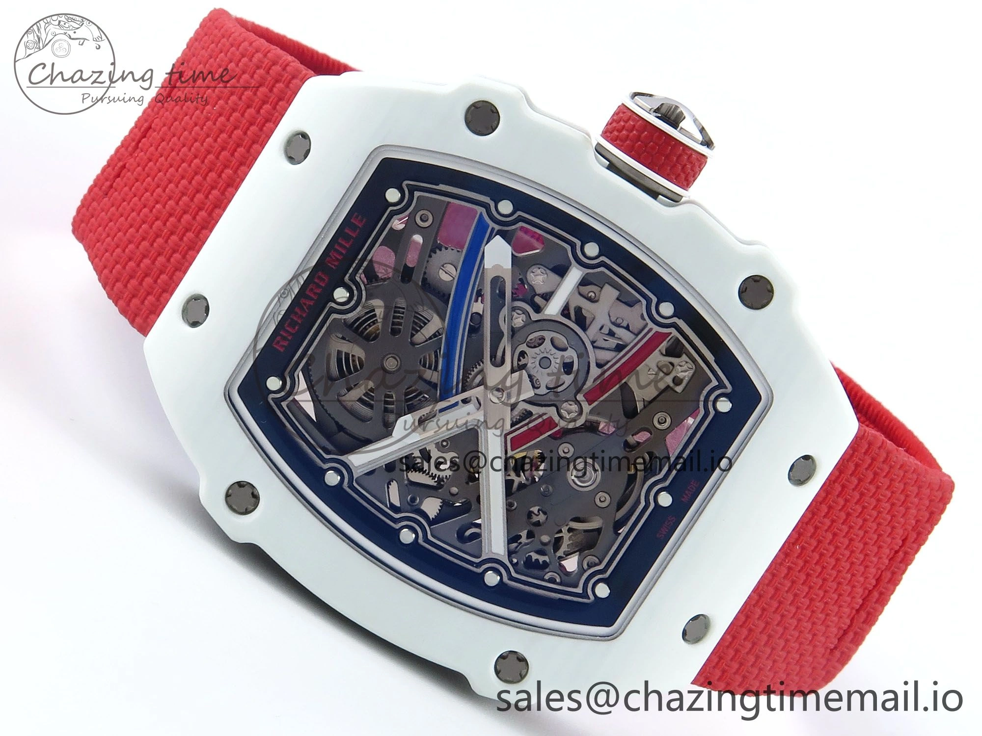 Custom Made RM67-02 White NTPT France Dial on Red Nylon strap CRMA7 Clone