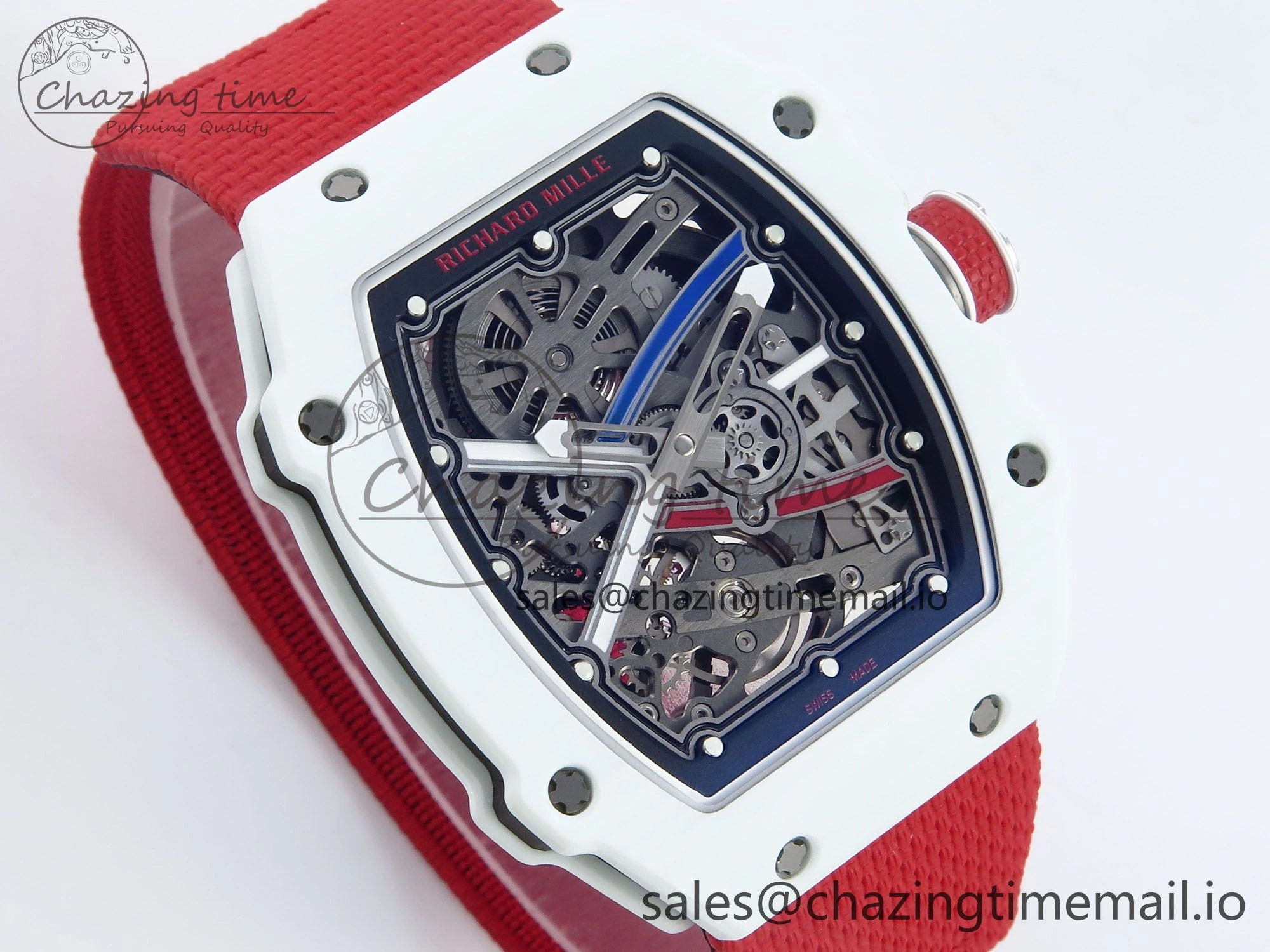 Custom Made RM67-02 White NTPT France Dial on Red Nylon strap CRMA7 Clone