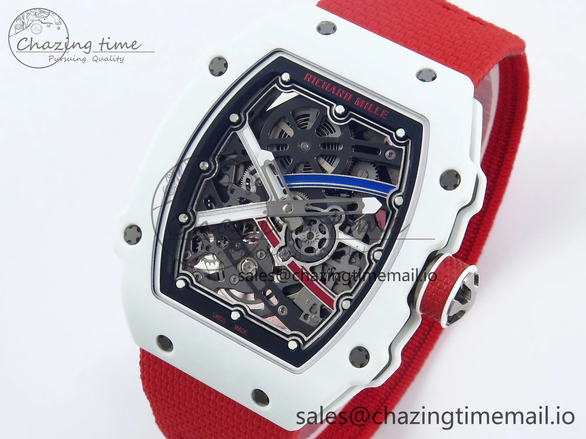 Custom Made RM67-02 White NTPT France Dial on Red Nylon strap CRMA7 Clone