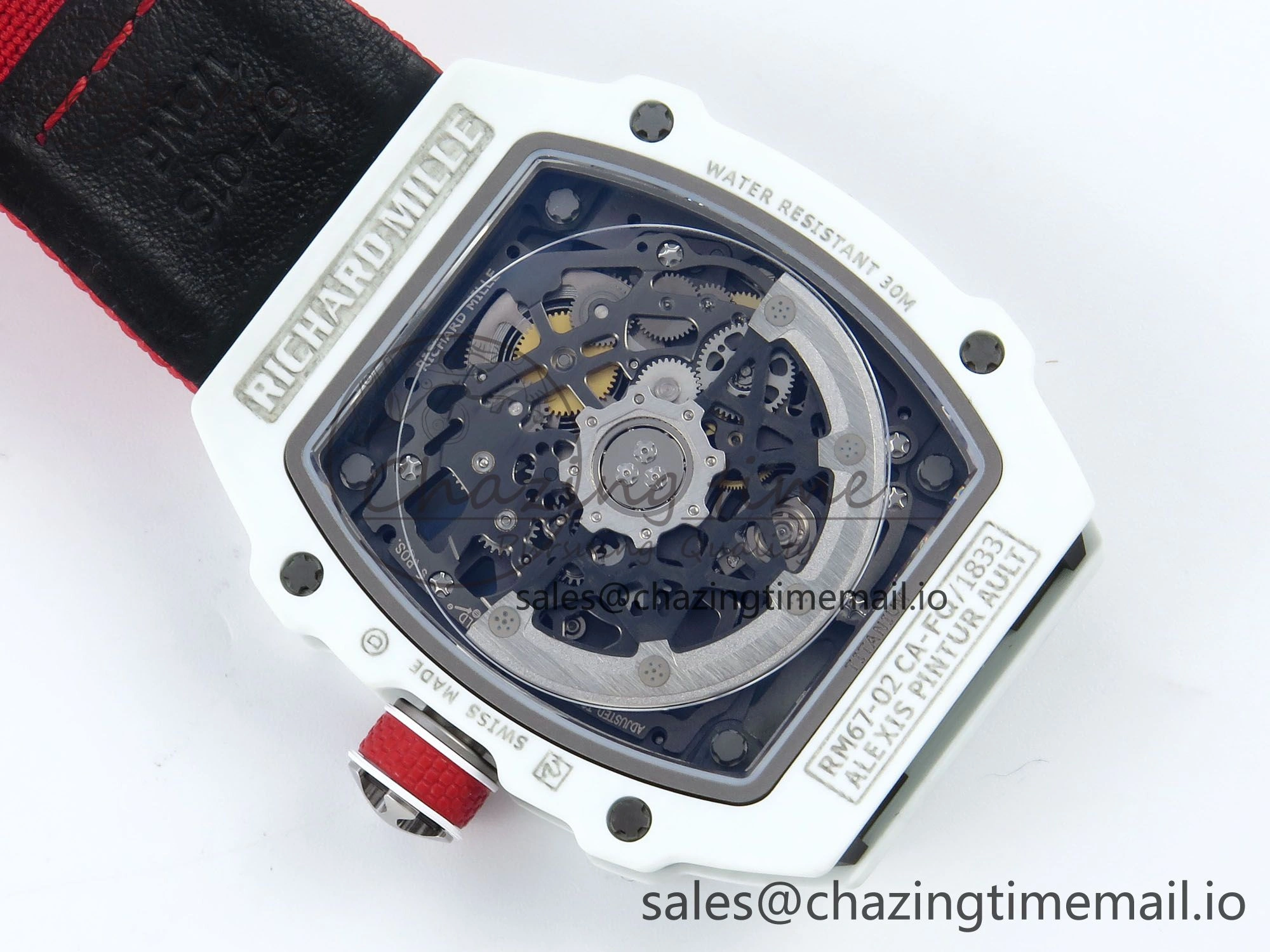 Custom Made RM67-02 White NTPT France Dial on Red Nylon strap CRMA7 Clone