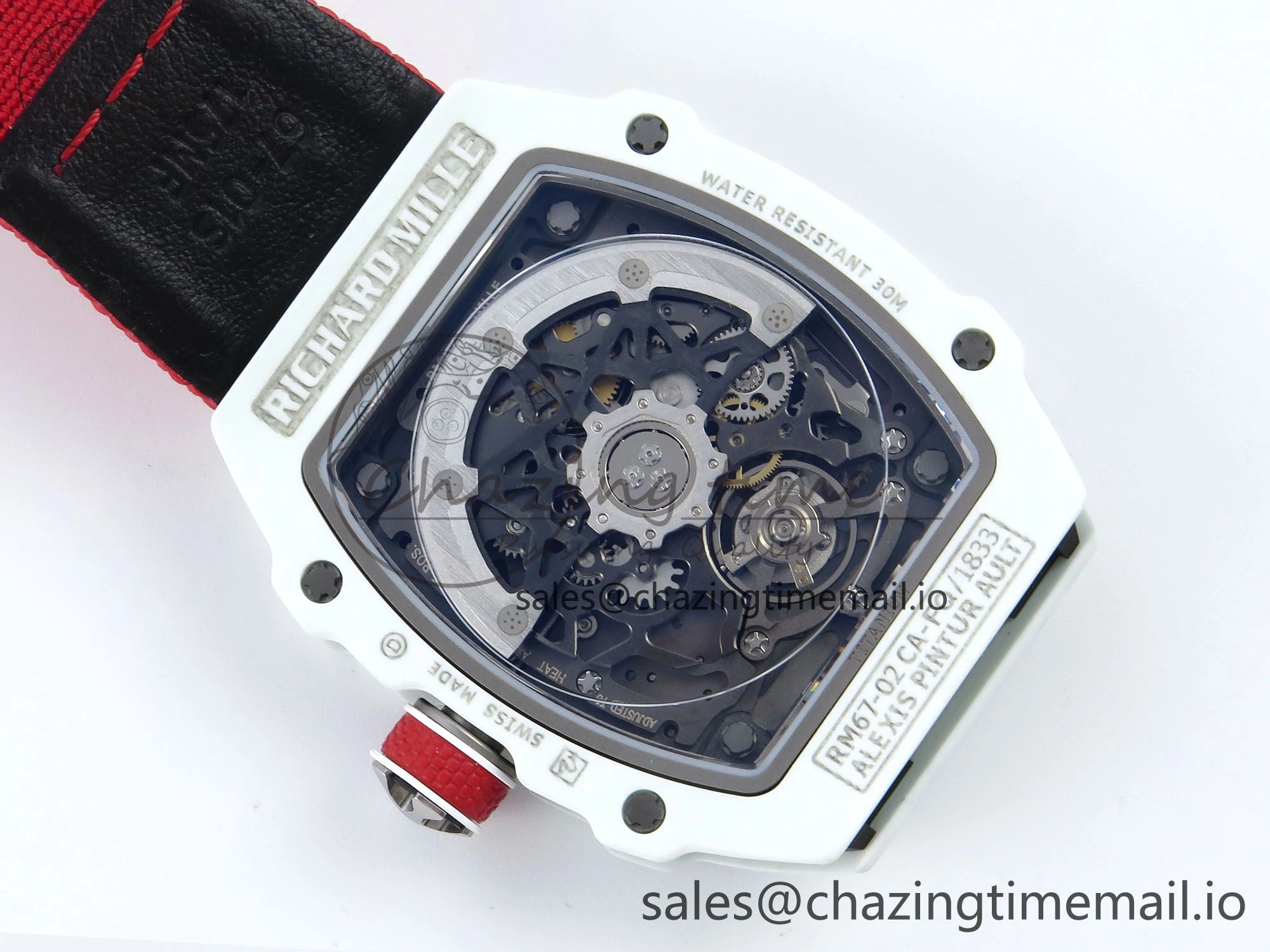 Custom Made RM67-02 White NTPT France Dial on Red Nylon strap CRMA7 Clone