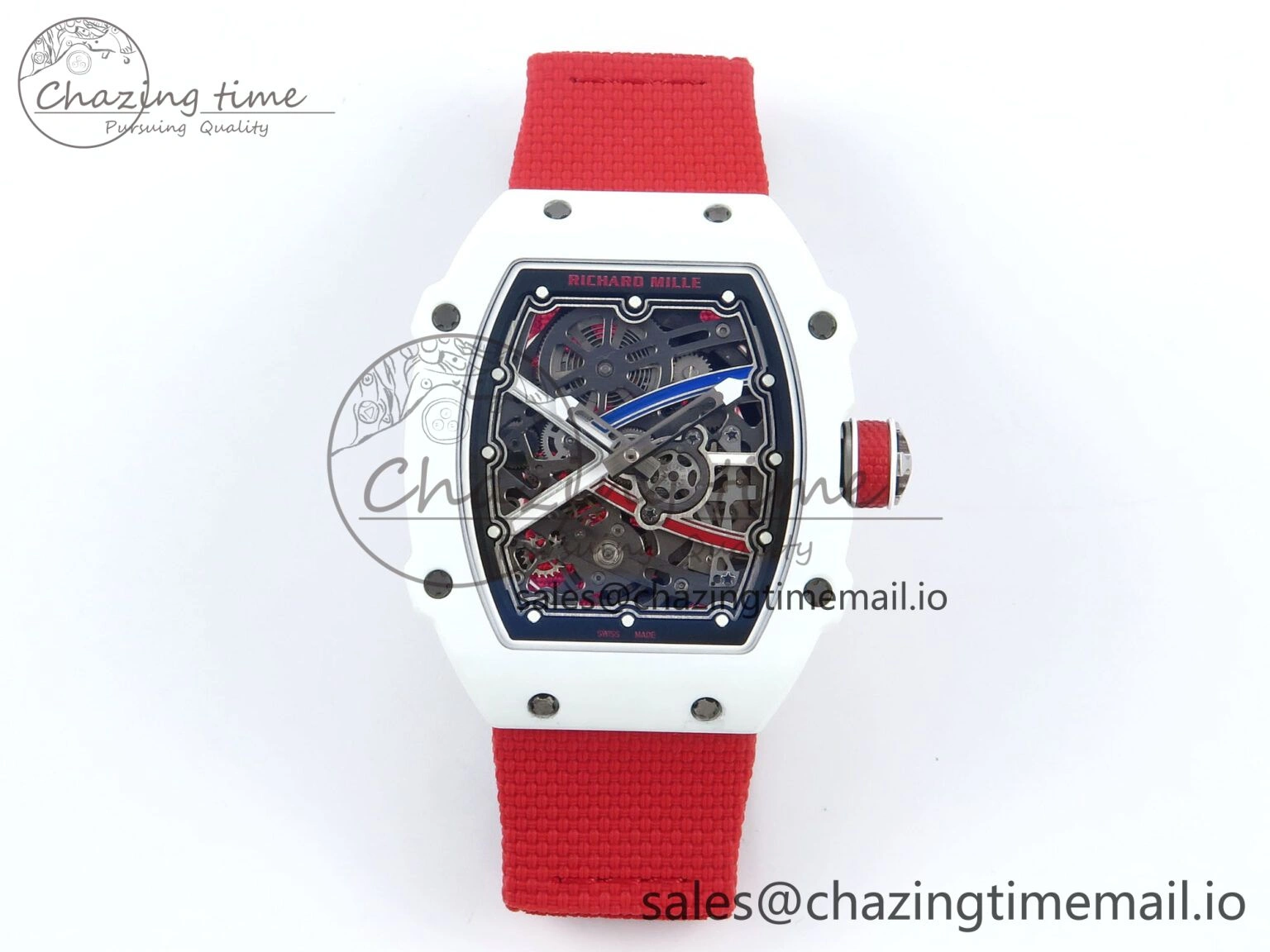 Custom Made RM67-02 White NTPT France Dial on Red Nylon strap CRMA7 Clone