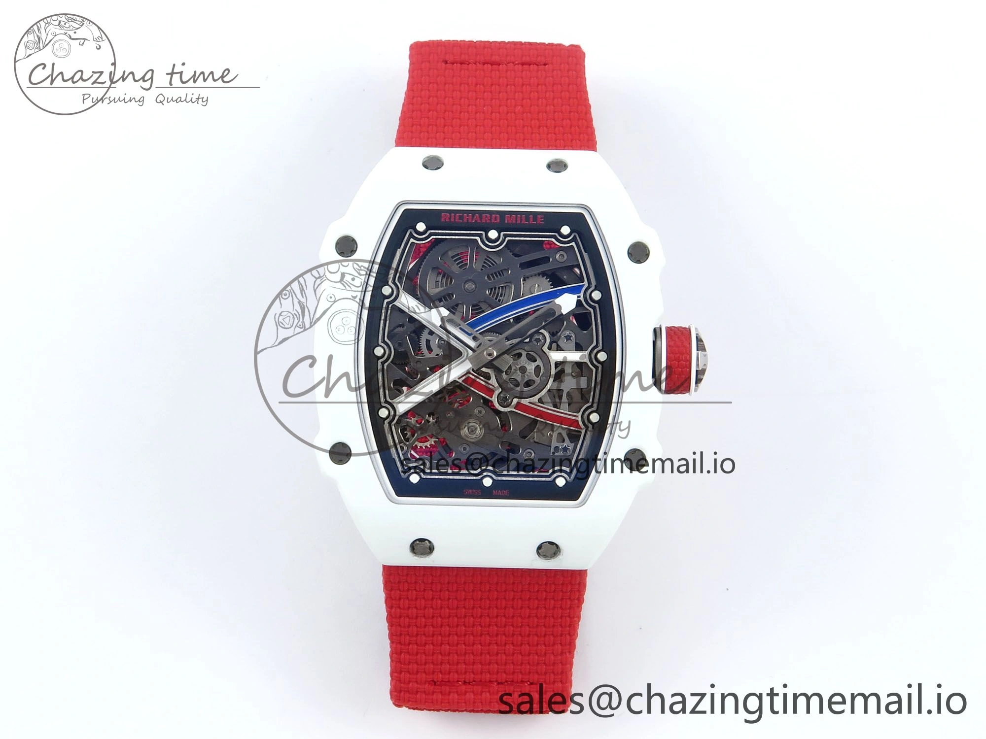 Custom Made RM67-02 White NTPT France Dial on Red Nylon strap CRMA7 Clone