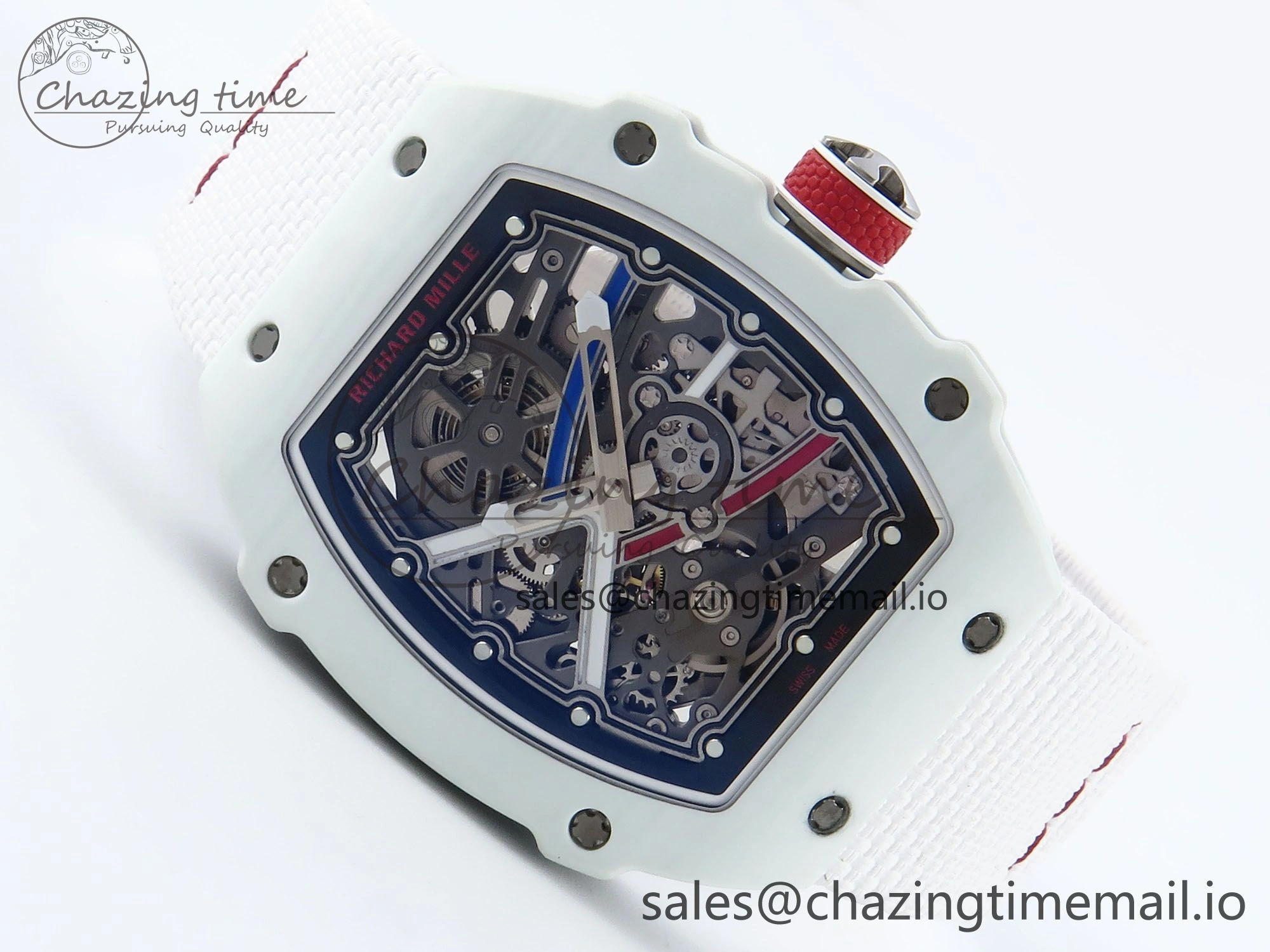 Custom Made RM67-02 White NTPT France Dial on White Nylon strap CRMA7 Clone