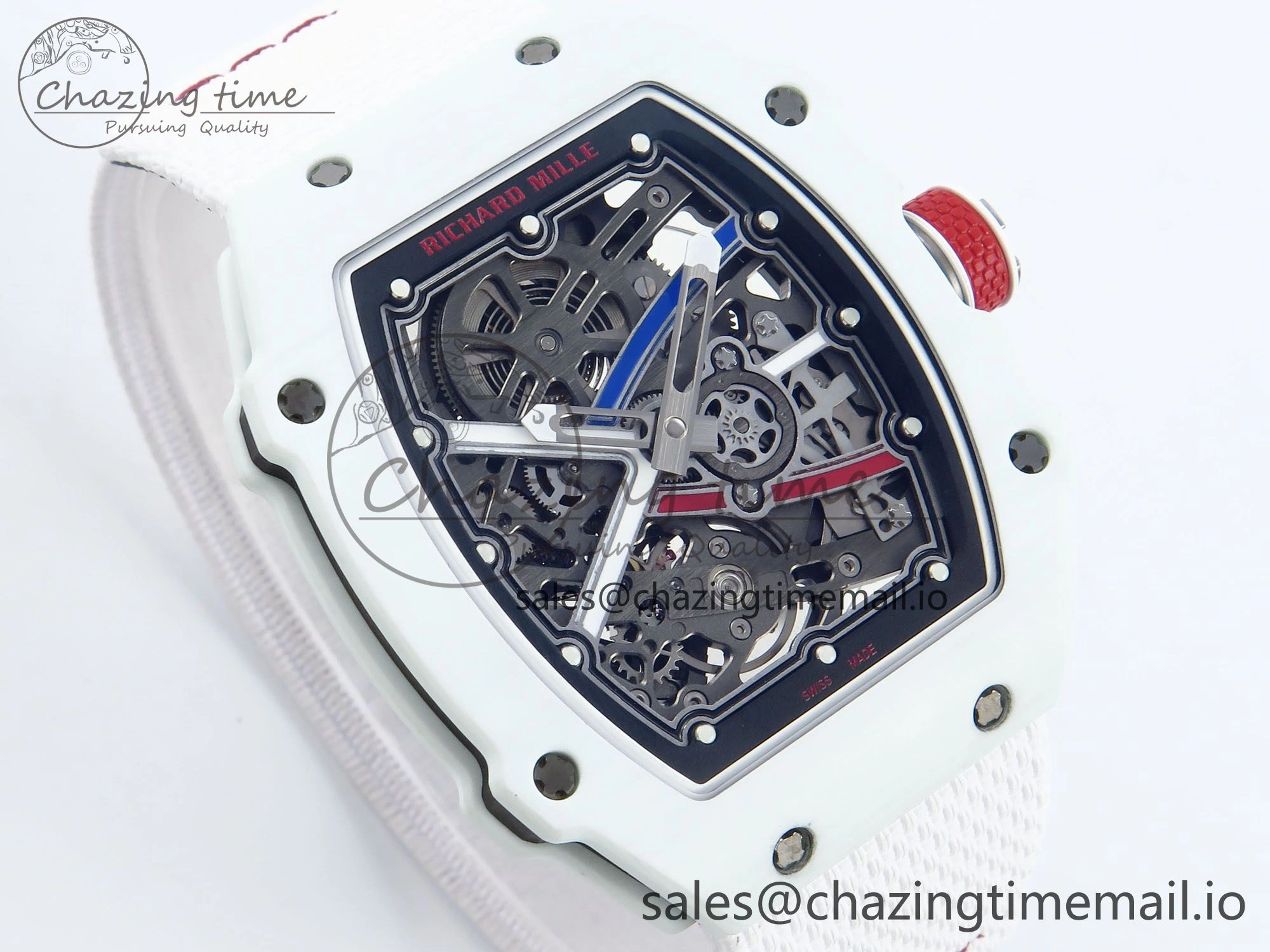 Custom Made RM67-02 White NTPT France Dial on White Nylon strap CRMA7 Clone