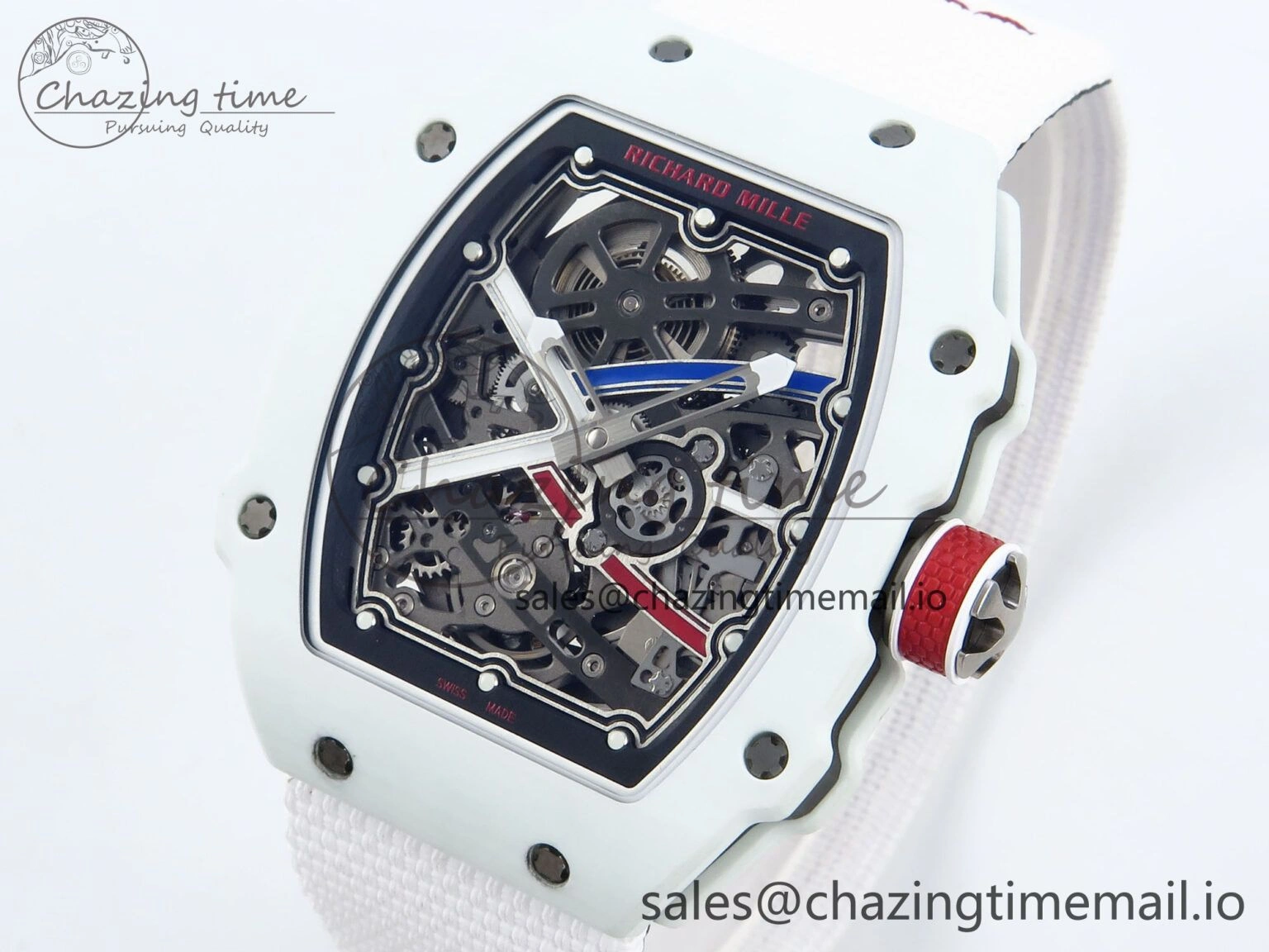 Custom Made RM67-02 White NTPT France Dial on White Nylon strap CRMA7 Clone