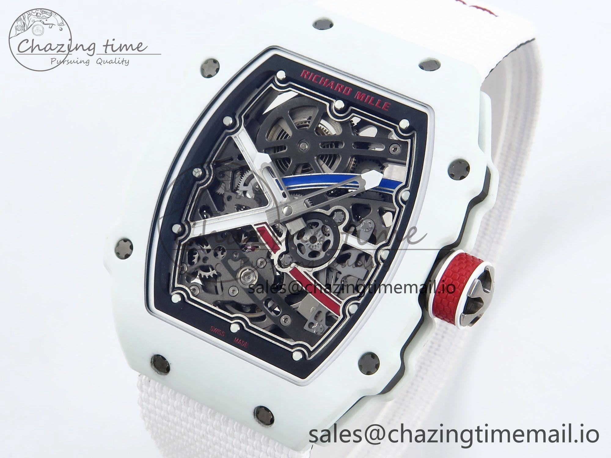 Custom Made RM67-02 White NTPT France Dial on White Nylon strap CRMA7 Clone