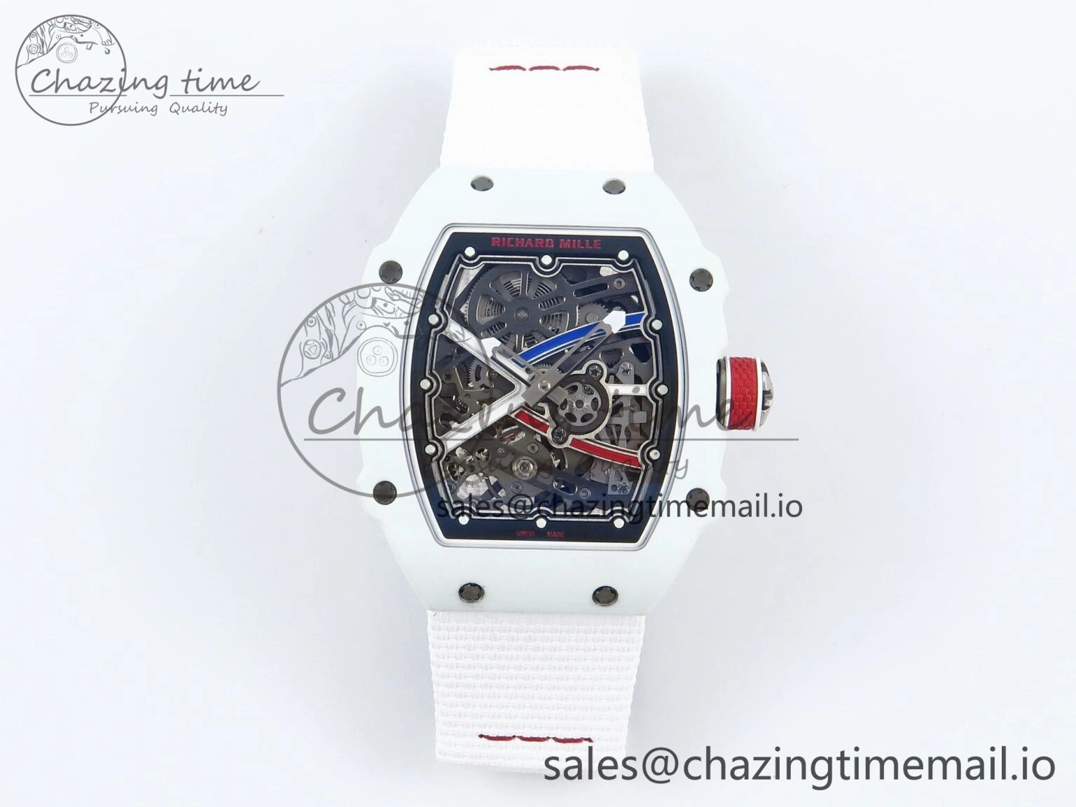 Custom Made RM67-02 White NTPT France Dial on White Nylon strap CRMA7 Clone