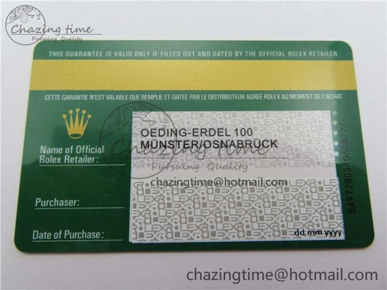 Custom Made Rolex Warranty Card with Anti-Forgery Crown and Fluorescent Label V2