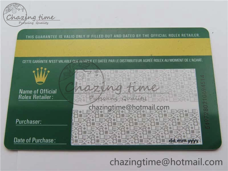 Custom Made Rolex Warranty Card with Anti-Forgery Crown and Fluorescent Label V2