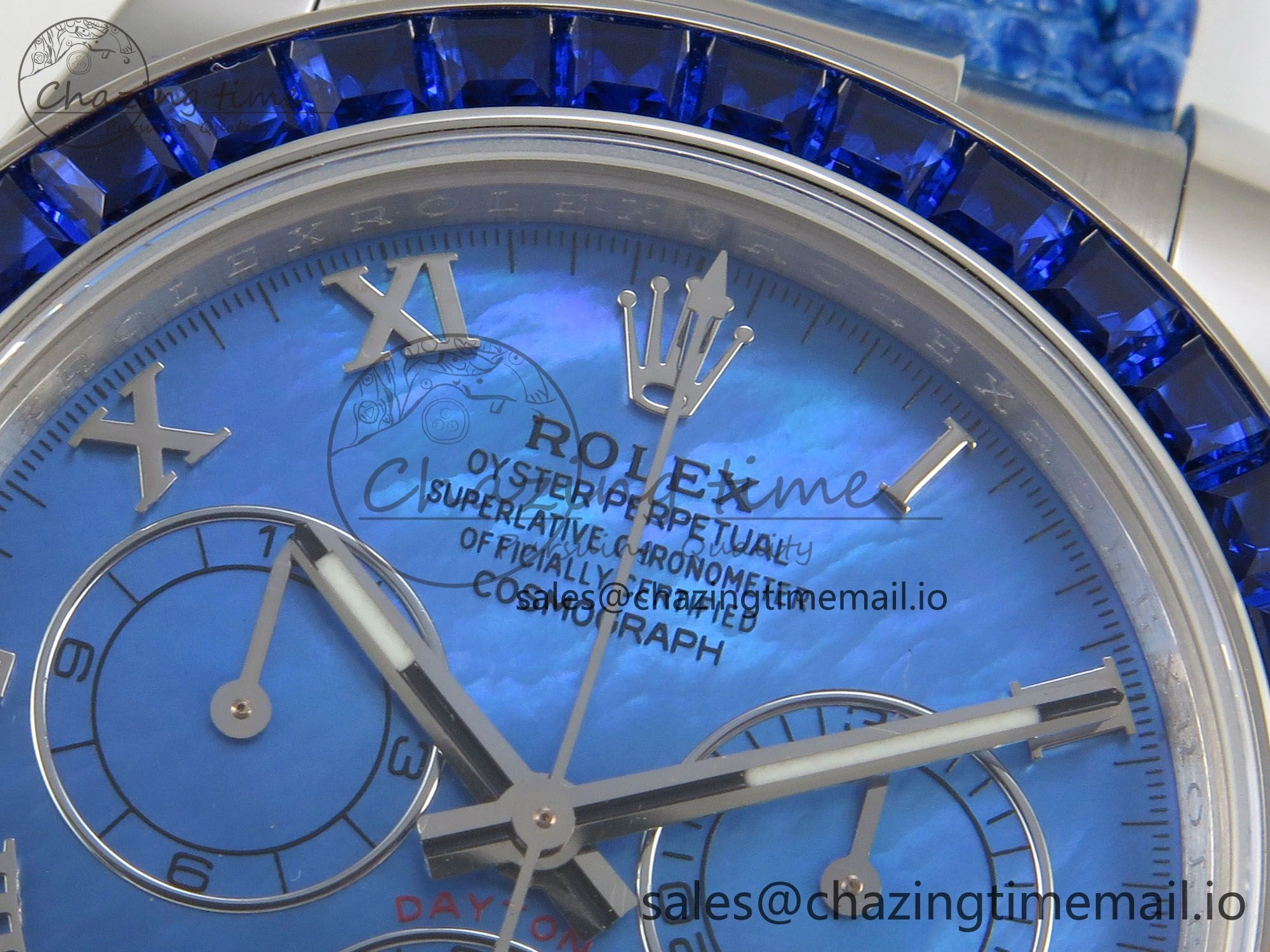 Custom Modded Daytona 40mm MPF Blue Dial Diamonds Bezel on Blue Leather Strap SA4801