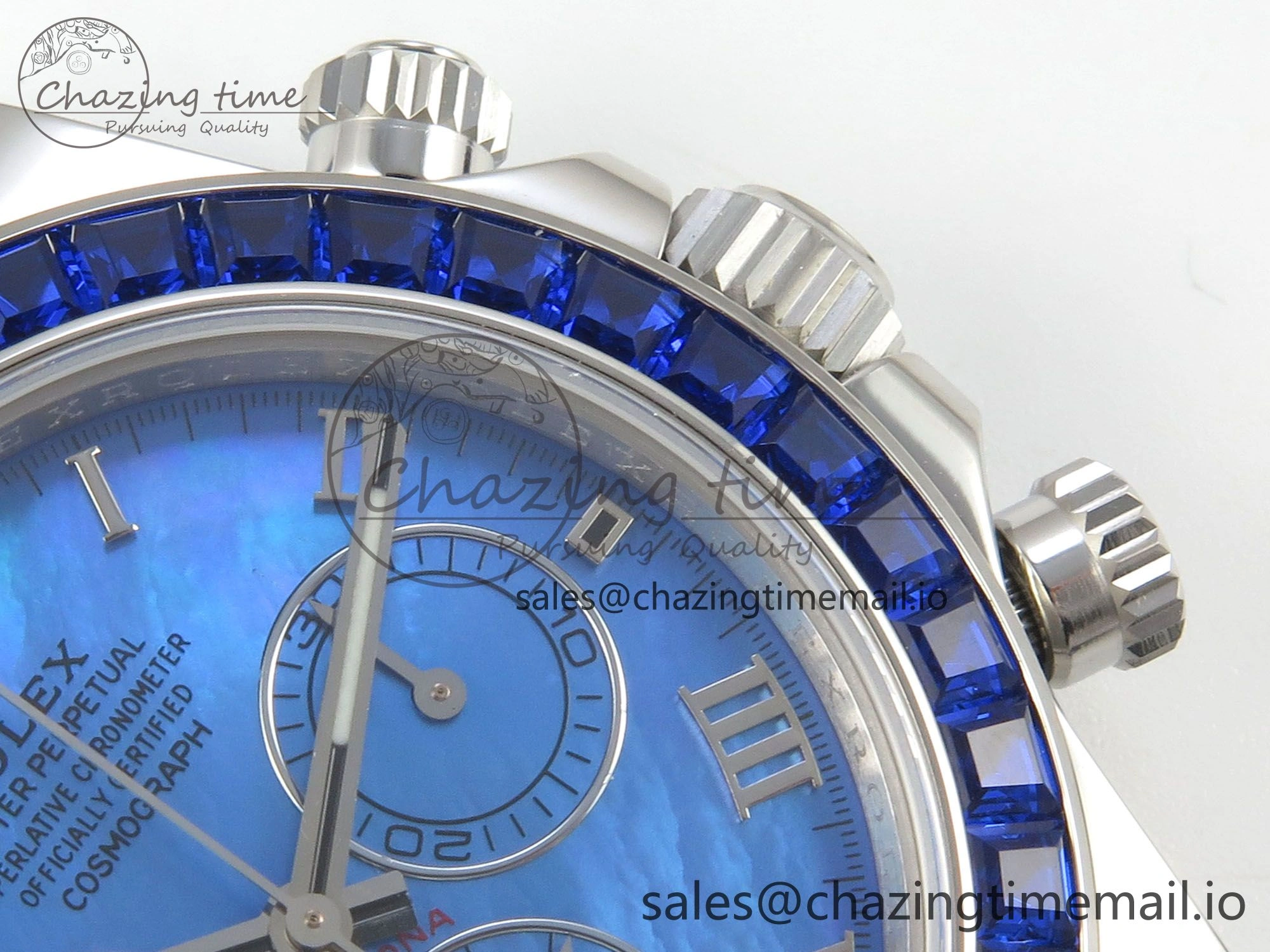 Custom Modded Daytona 40mm MPF Blue Dial Diamonds Bezel on Blue Leather Strap SA4801