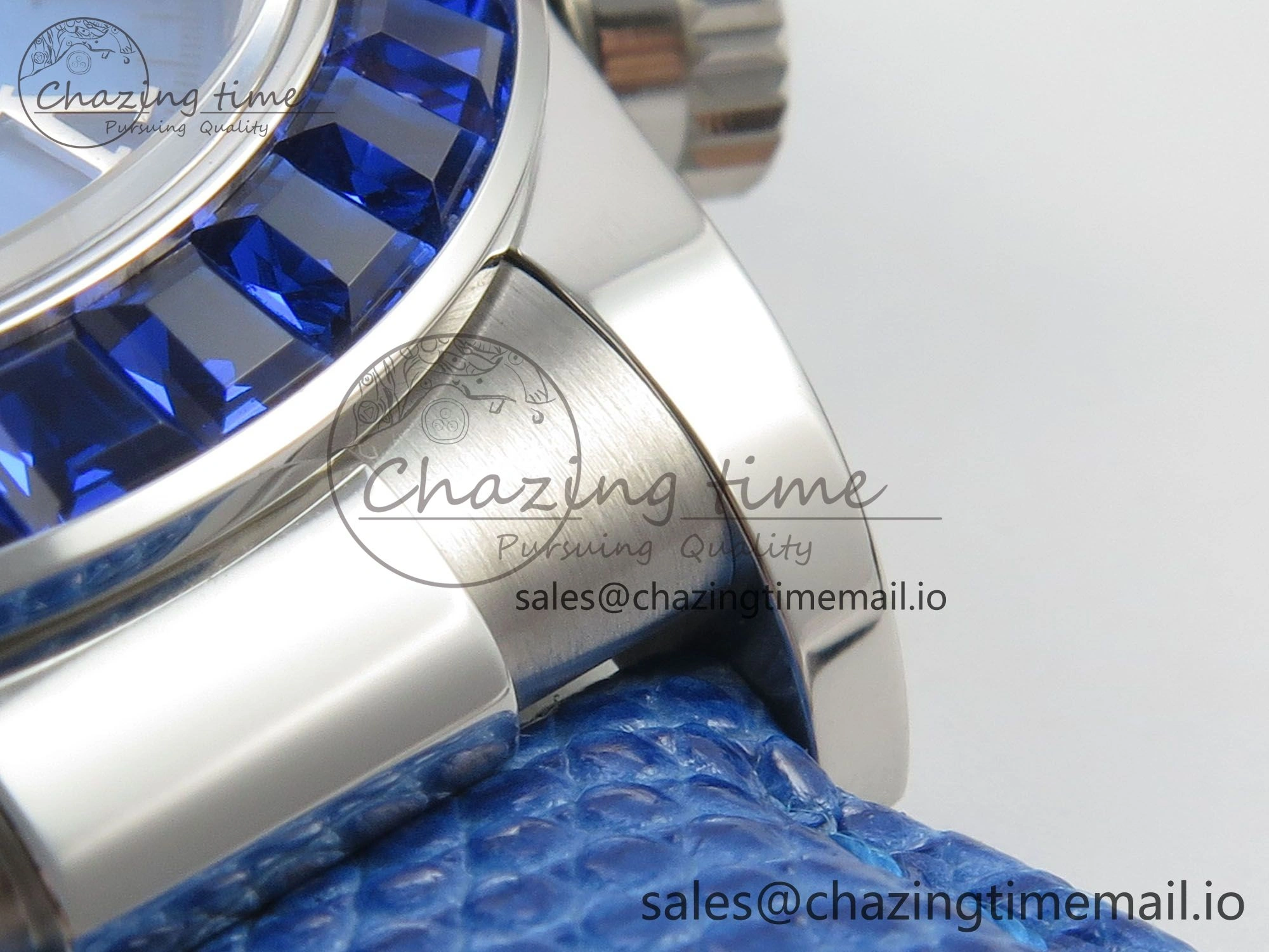 Custom Modded Daytona 40mm MPF Blue Dial Diamonds Bezel on Blue Leather Strap SA4801