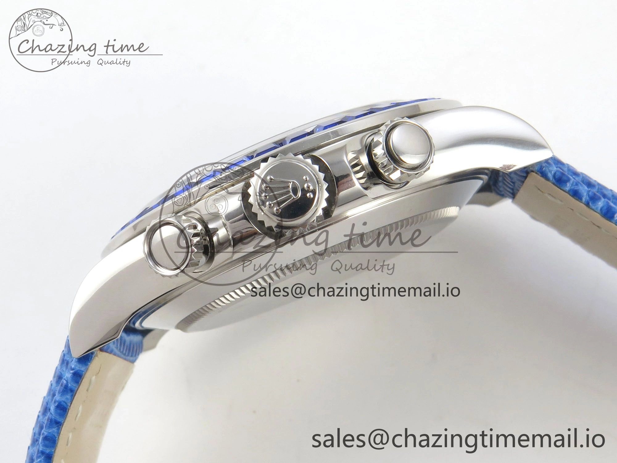 Custom Modded Daytona 40mm MPF Blue Dial Diamonds Bezel on Blue Leather Strap SA4801