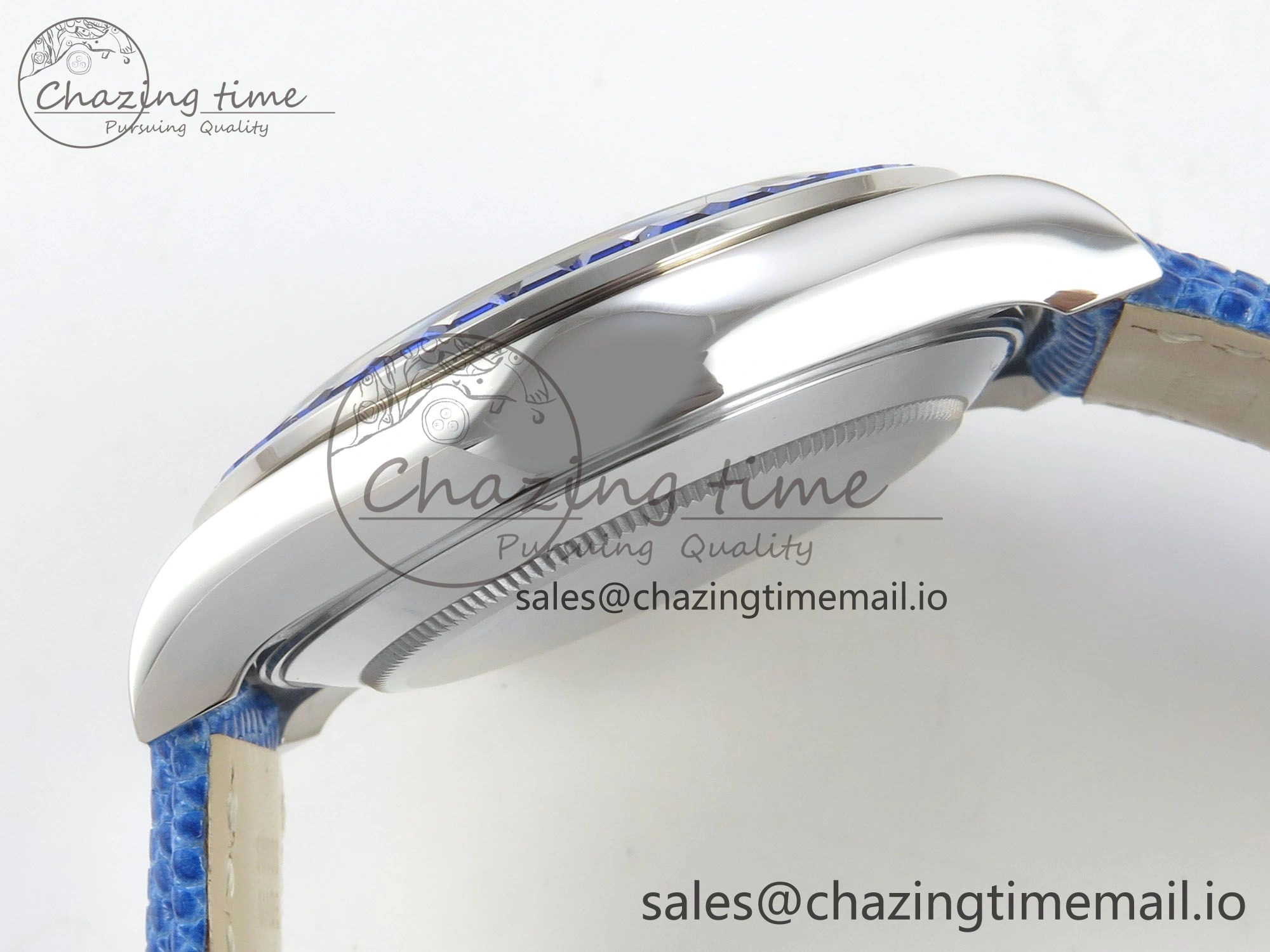 Custom Modded Daytona 40mm MPF Blue Dial Diamonds Bezel on Blue Leather Strap SA4801