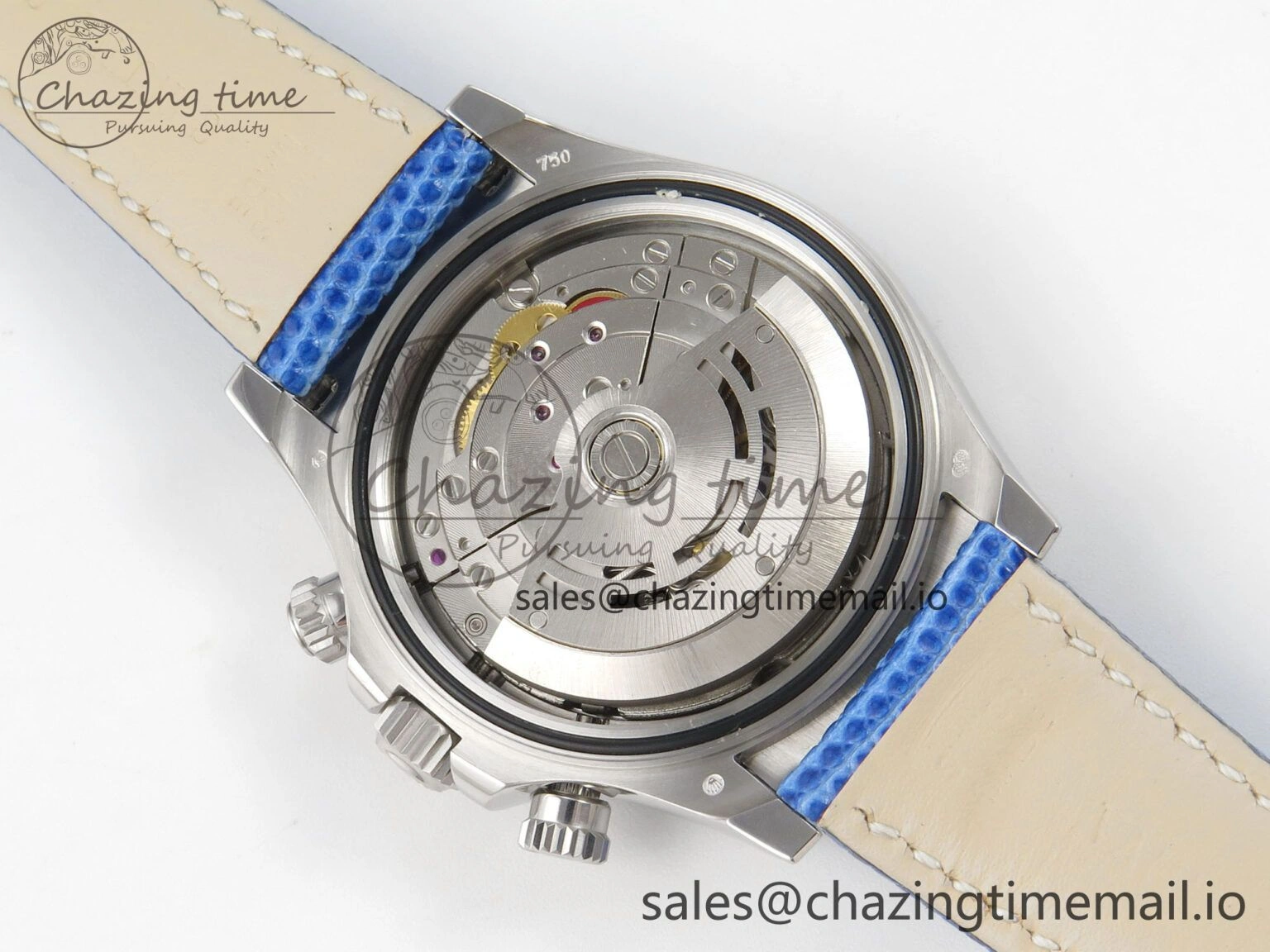 Custom Modded Daytona 40mm MPF Blue Dial Diamonds Bezel on Blue Leather Strap SA4801