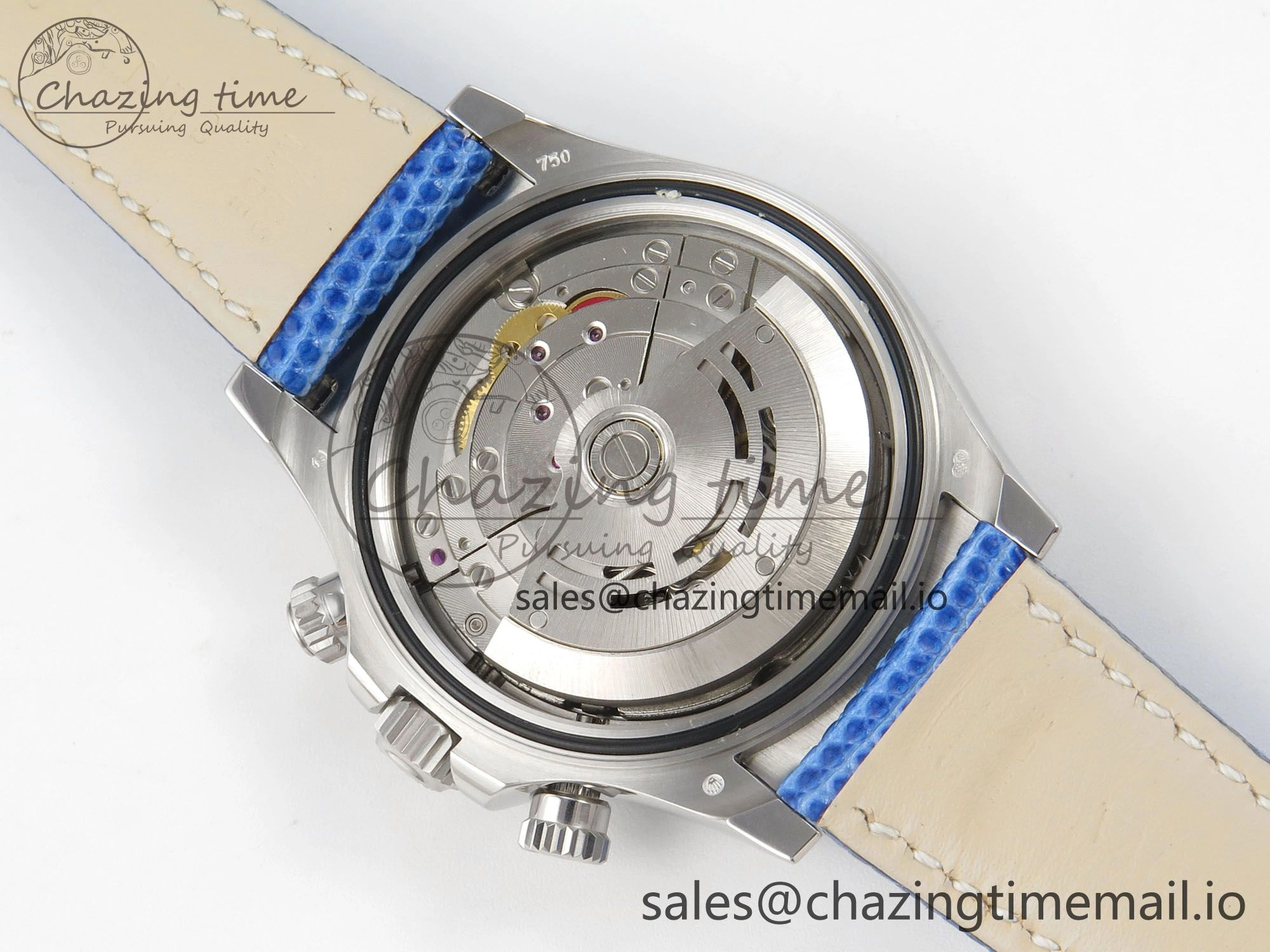 Custom Modded Daytona 40mm MPF Blue Dial Diamonds Bezel on Blue Leather Strap SA4801