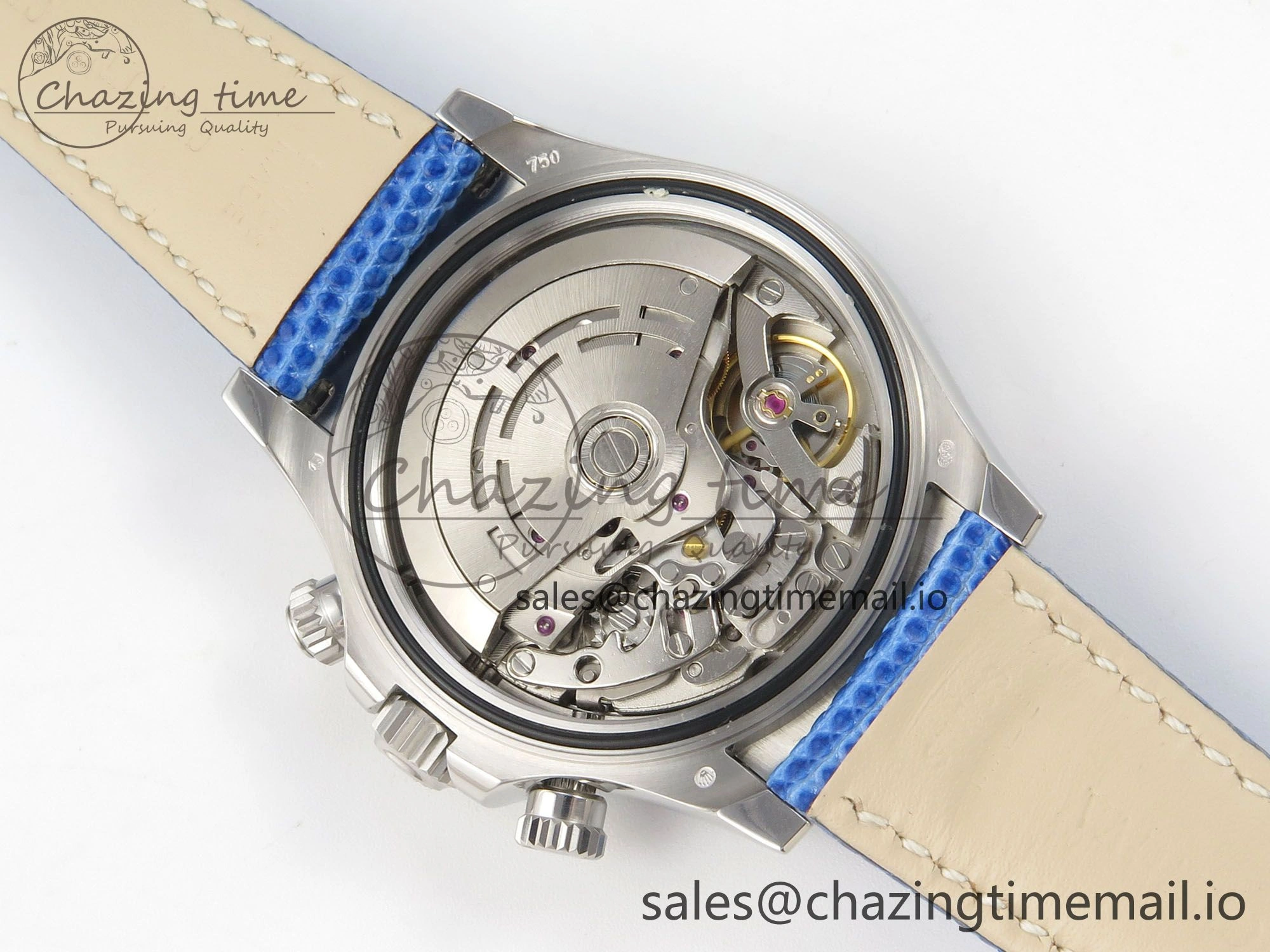 Custom Modded Daytona 40mm MPF Blue Dial Diamonds Bezel on Blue Leather Strap SA4801