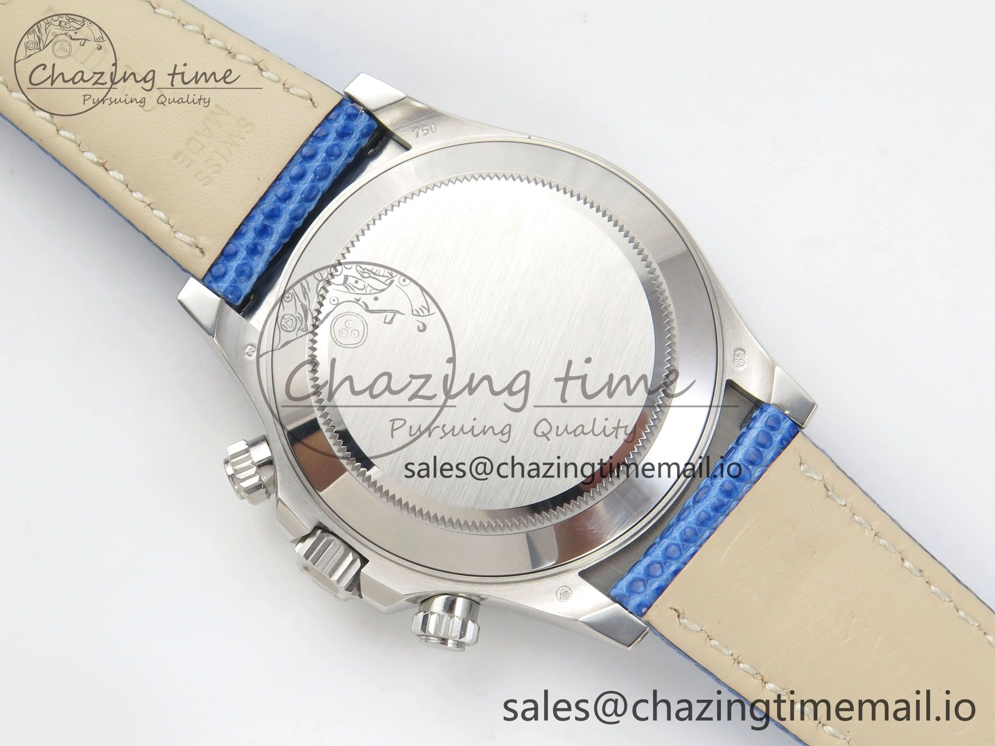 Custom Modded Daytona 40mm MPF Blue Dial Diamonds Bezel on Blue Leather Strap SA4801