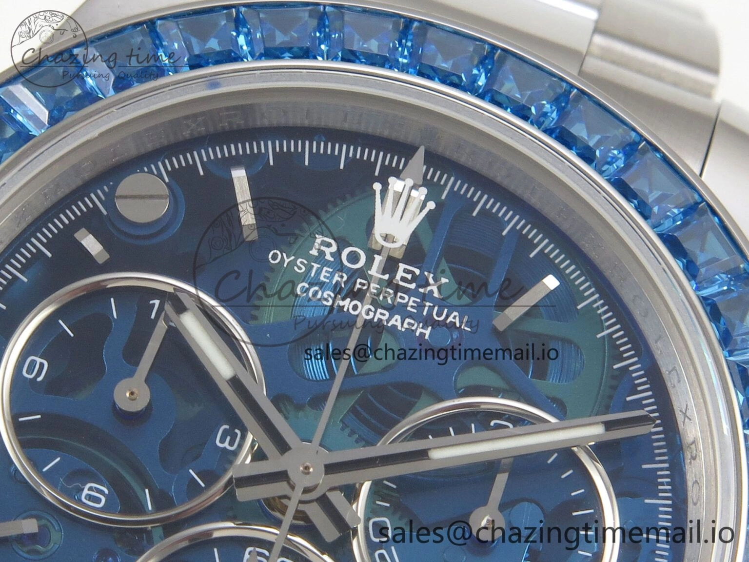Custom Modded Daytona 40mm MPF Blue Skeleton Dial Blue Crystal Bezel on SS Bracelet SA4801