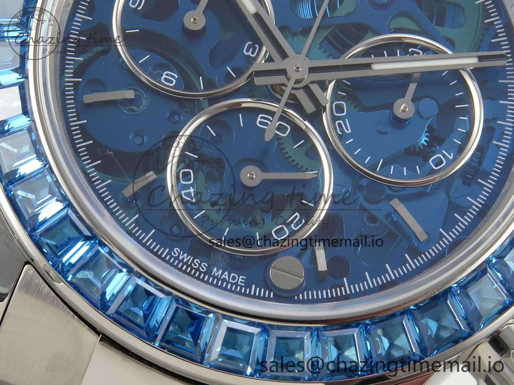 Custom Modded Daytona 40mm MPF Blue Skeleton Dial Blue Crystal Bezel on SS Bracelet SA4801