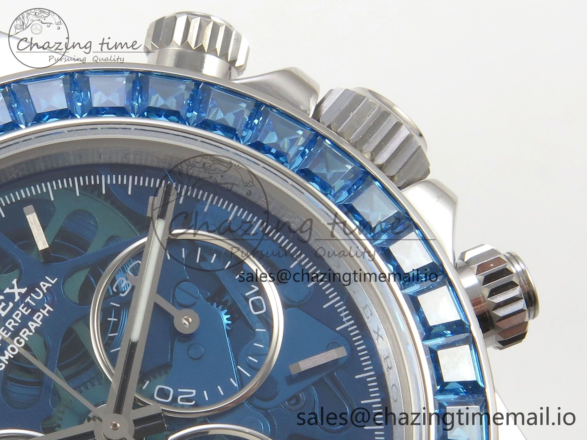 Custom Modded Daytona 40mm MPF Blue Skeleton Dial Blue Crystal Bezel on SS Bracelet SA4801
