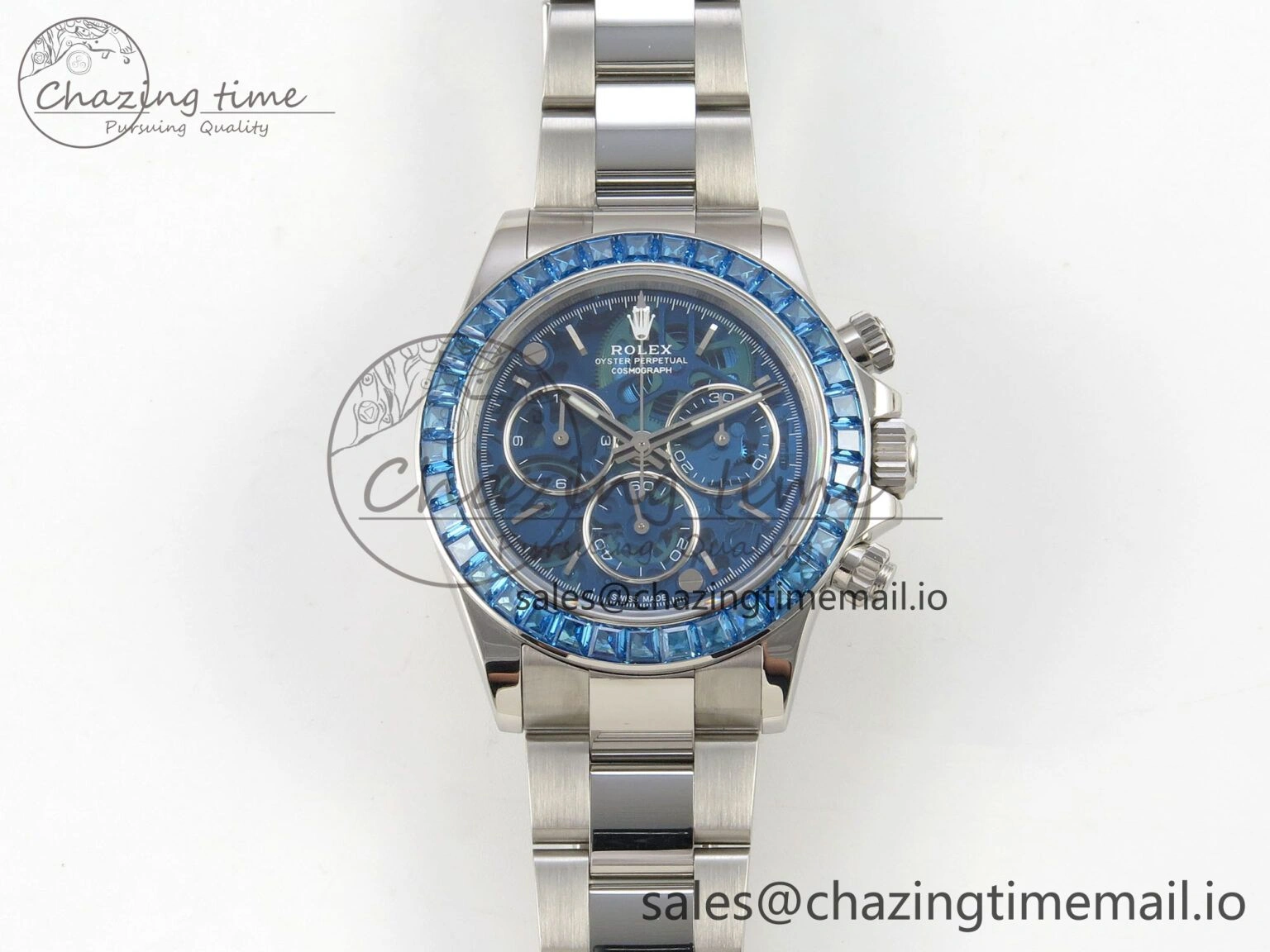 Custom Modded Daytona 40mm MPF Blue Skeleton Dial Blue Crystal Bezel on SS Bracelet SA4801