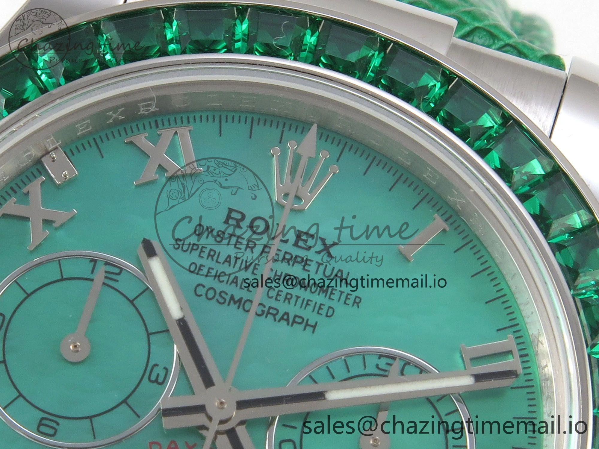 Custom Modded Daytona 40mm MPF Green Dial Diamonds Bezel on Green Leather Strap SA4801