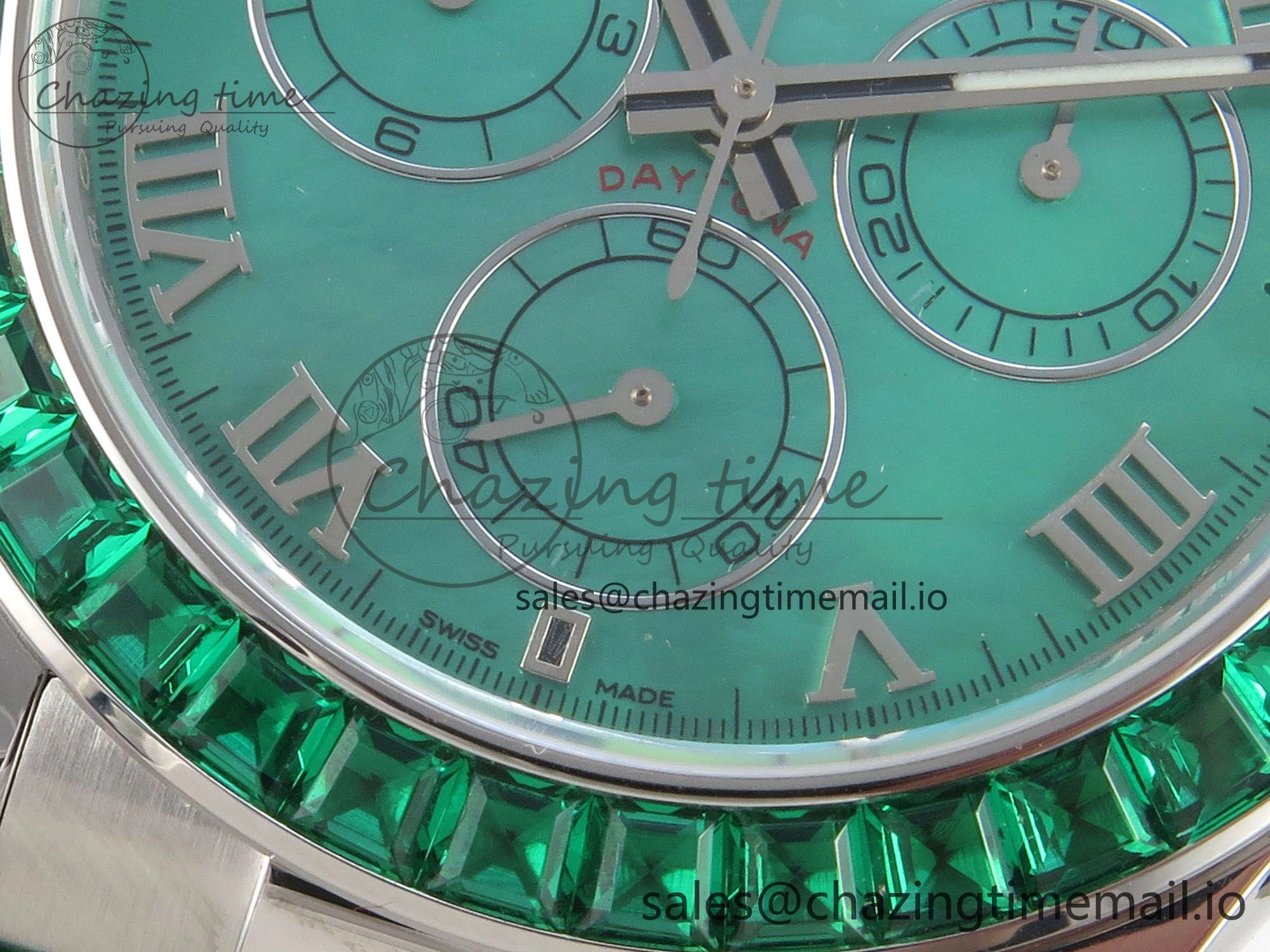 Custom Modded Daytona 40mm MPF Green Dial Diamonds Bezel on Green Leather Strap SA4801