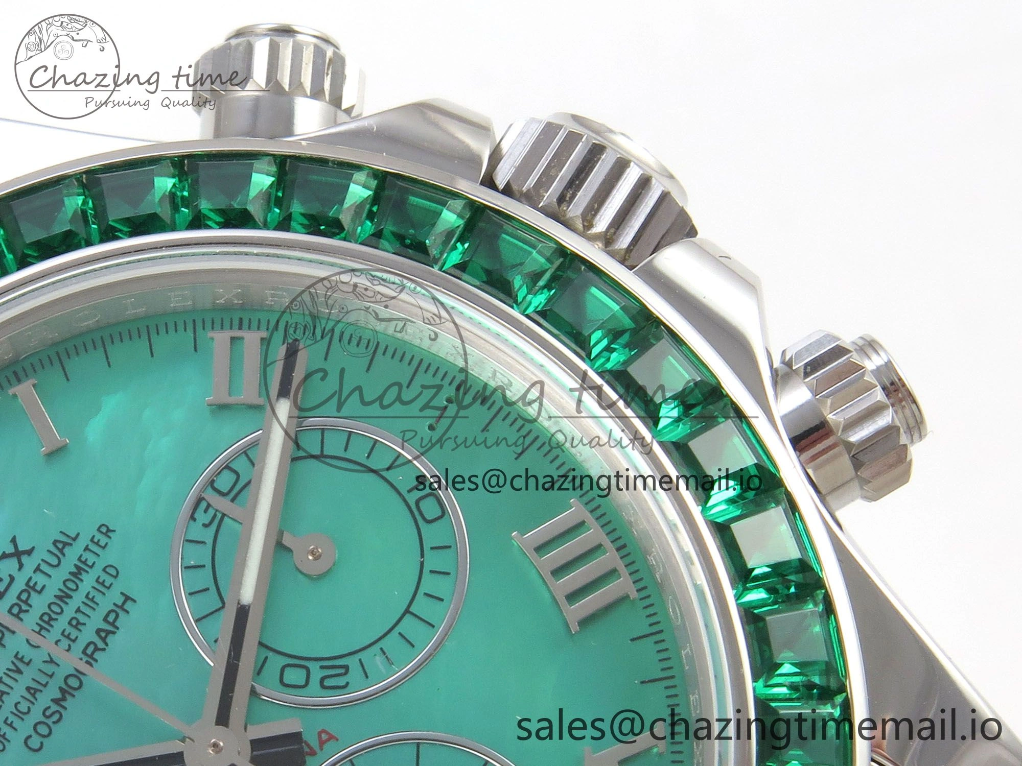 Custom Modded Daytona 40mm MPF Green Dial Diamonds Bezel on Green Leather Strap SA4801