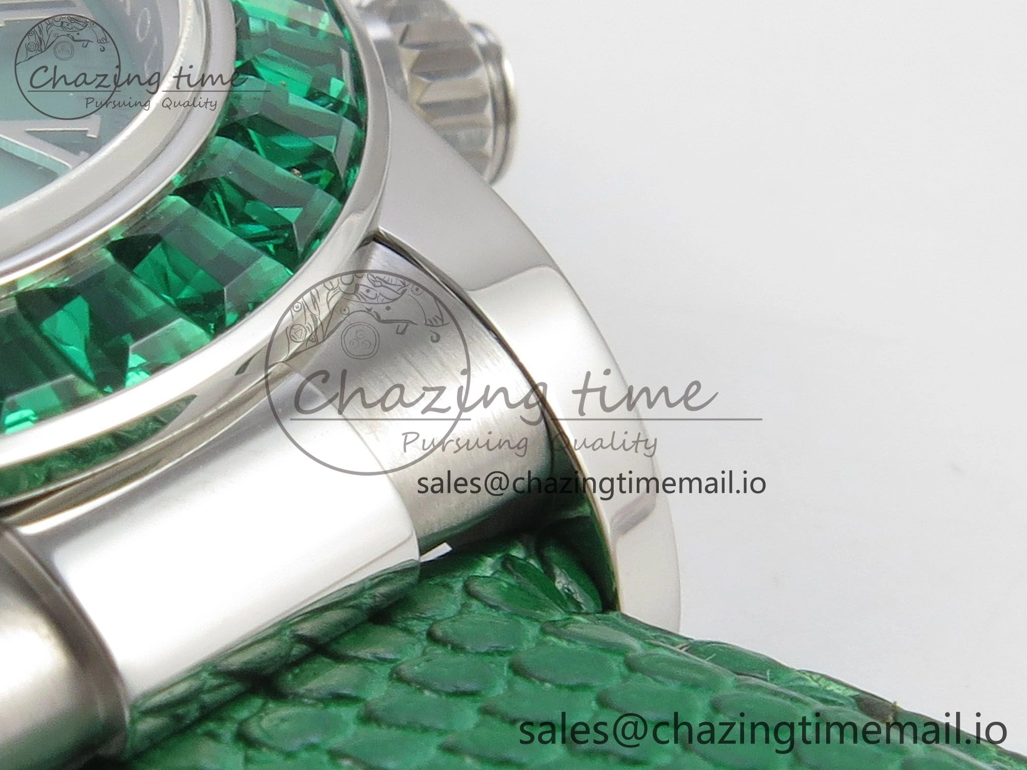 Custom Modded Daytona 40mm MPF Green Dial Diamonds Bezel on Green Leather Strap SA4801