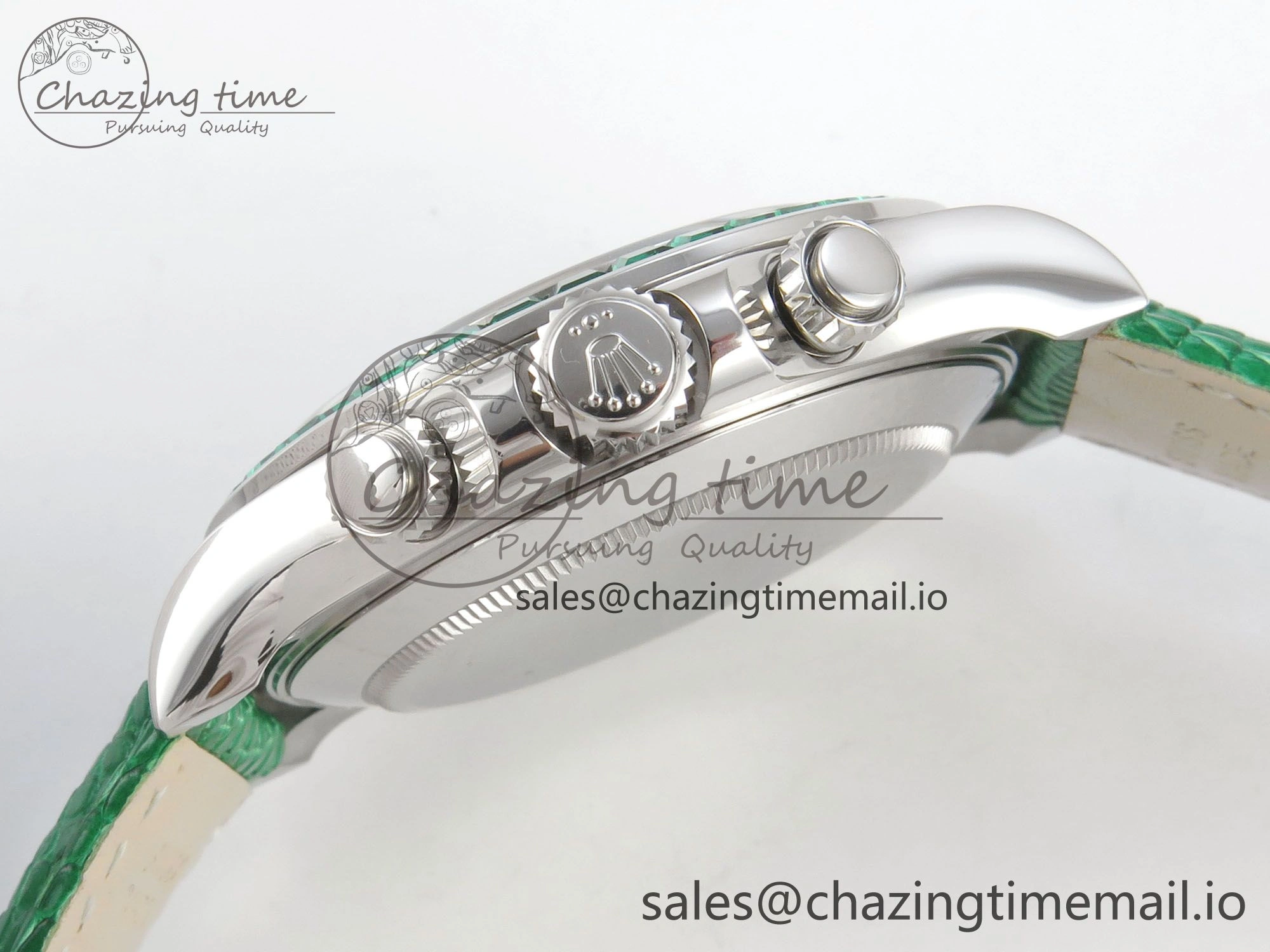 Custom Modded Daytona 40mm MPF Green Dial Diamonds Bezel on Green Leather Strap SA4801